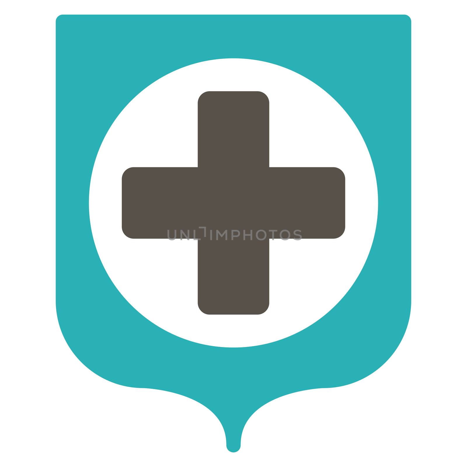 Medical Shield raster icon. Style is bicolor flat symbol, grey and cyan colors, rounded angles, white background.