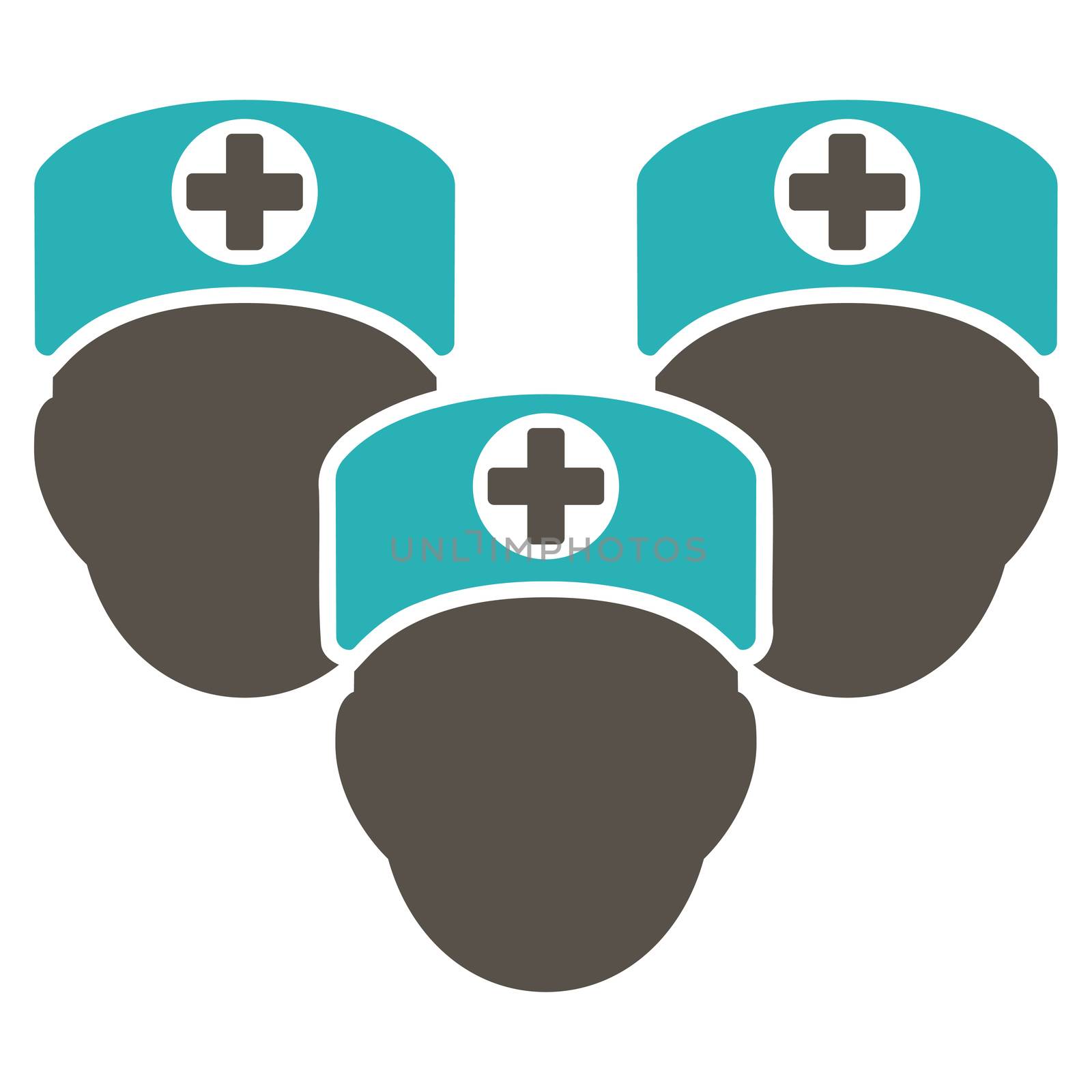 Medical Staff raster icon. Style is bicolor flat symbol, grey and cyan colors, rounded angles, white background.