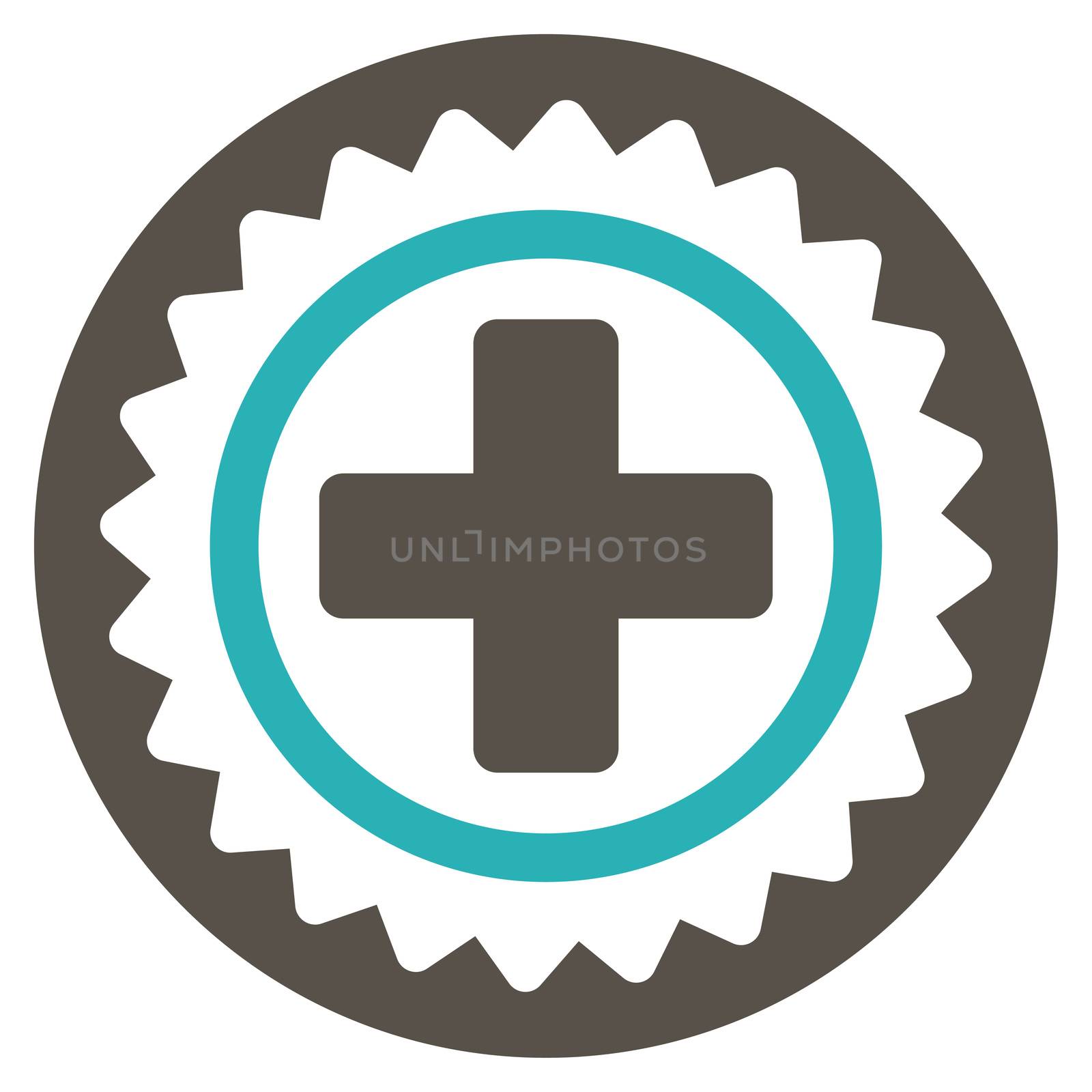 Medical Stamp raster icon. Style is bicolor flat symbol, grey and cyan colors, rounded angles, white background.