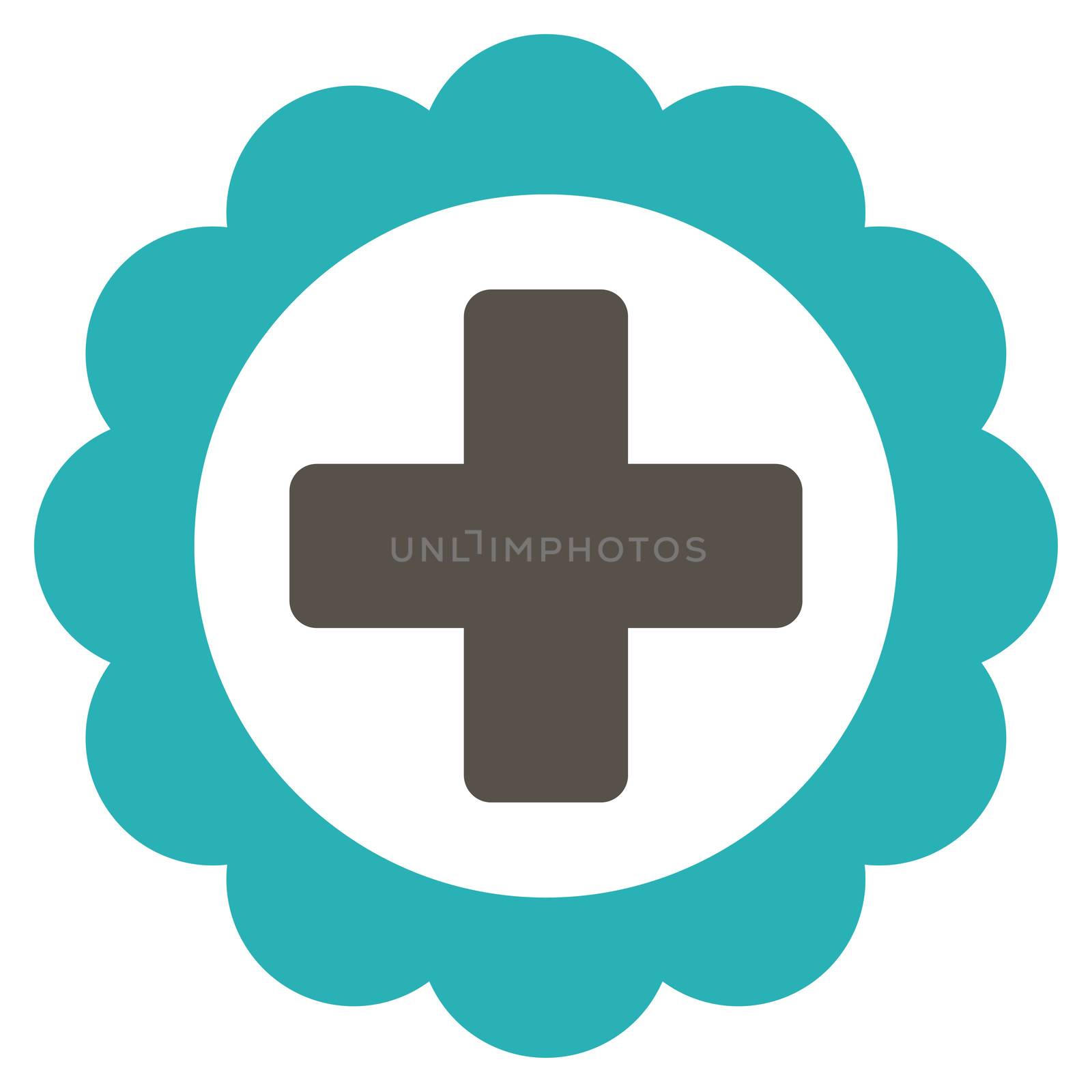 Medical Sticker raster icon. Style is bicolor flat symbol, grey and cyan colors, rounded angles, white background.