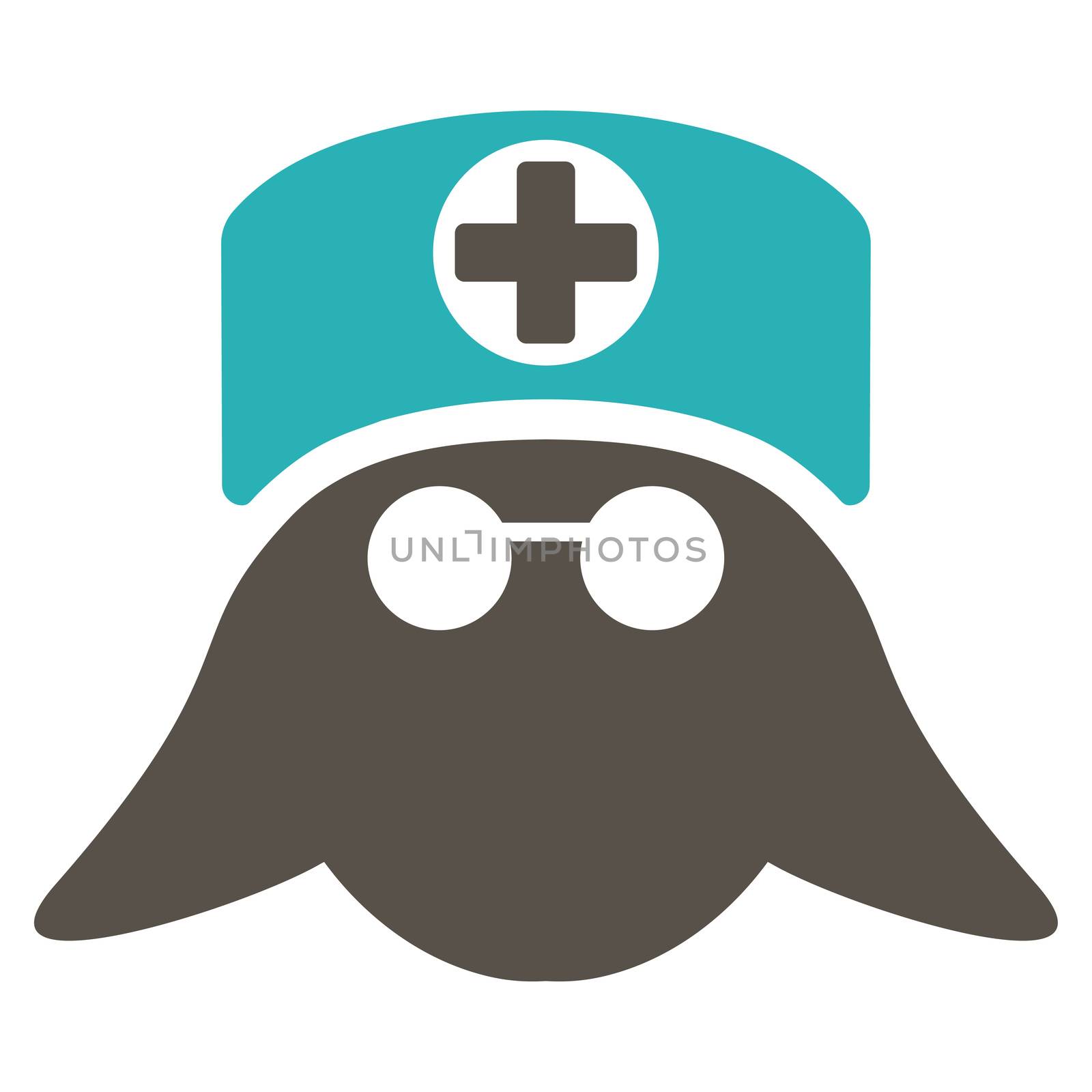Nurse Head raster icon. Style is bicolor flat symbol, grey and cyan colors, rounded angles, white background.