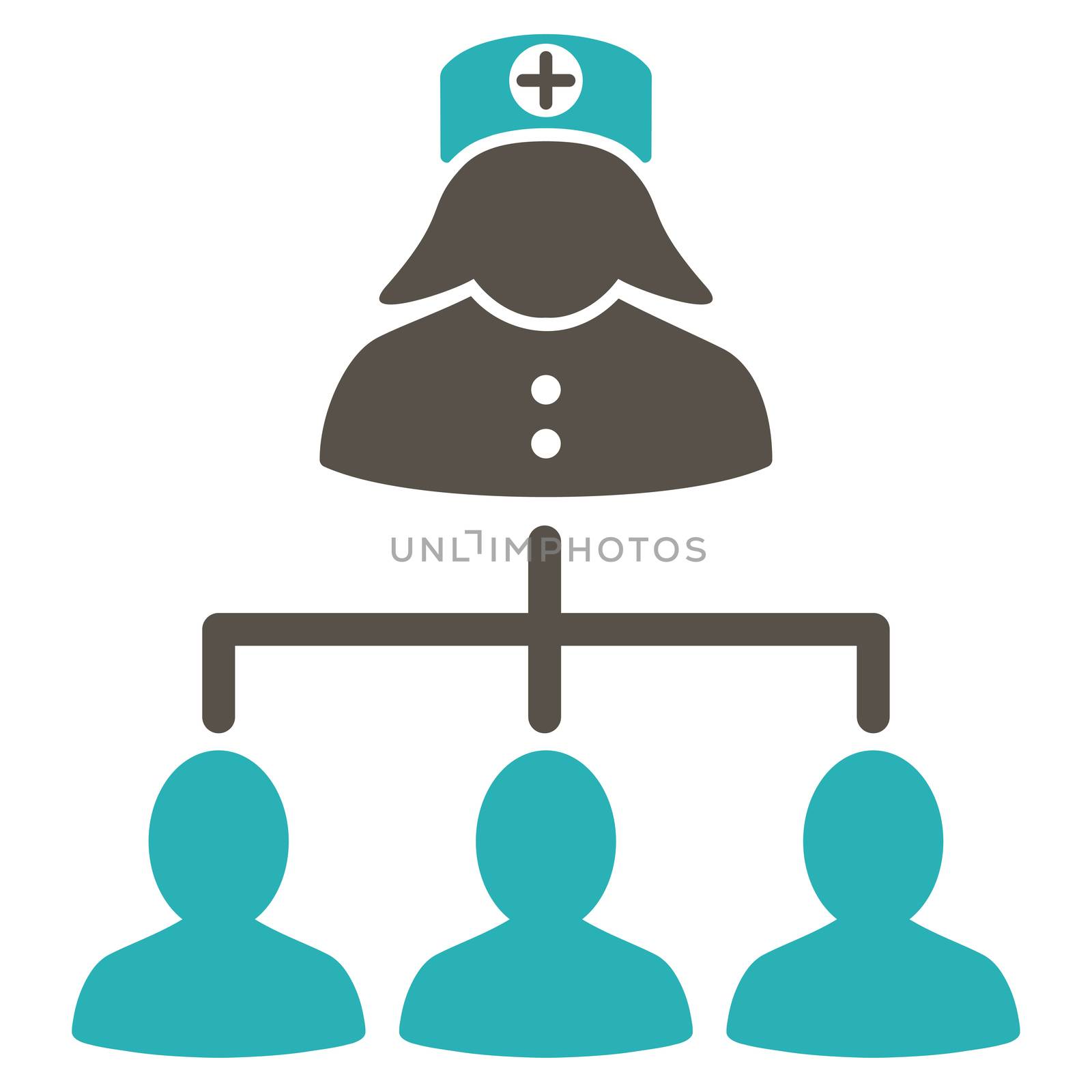 Nurse Patients raster icon. Style is bicolor flat symbol, grey and cyan colors, rounded angles, white background.