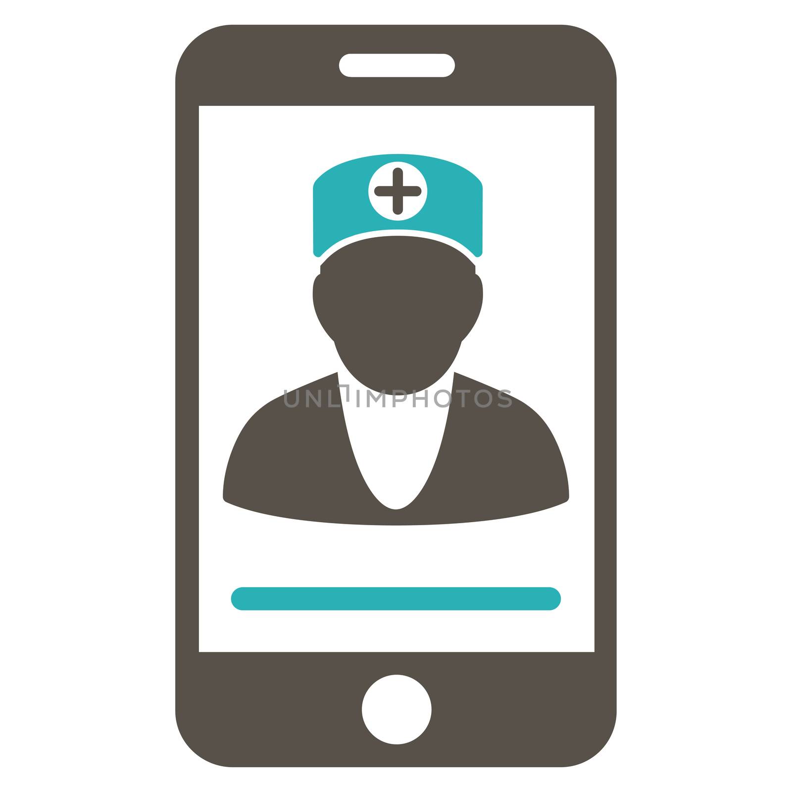Online Doctor raster icon. Style is bicolor flat symbol, grey and cyan colors, rounded angles, white background.
