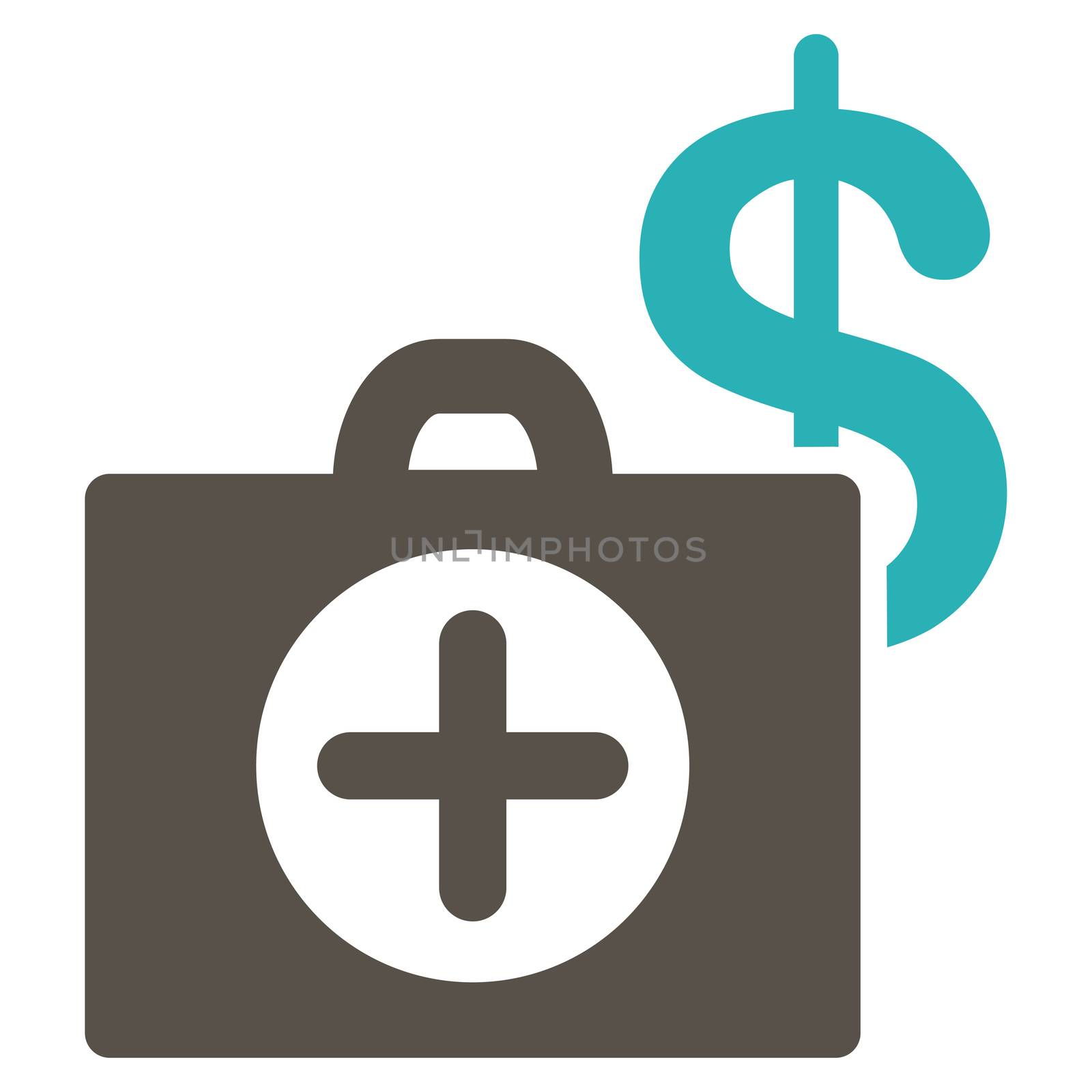 Payment Healthcare raster icon. Style is bicolor flat symbol, grey and cyan colors, rounded angles, white background.