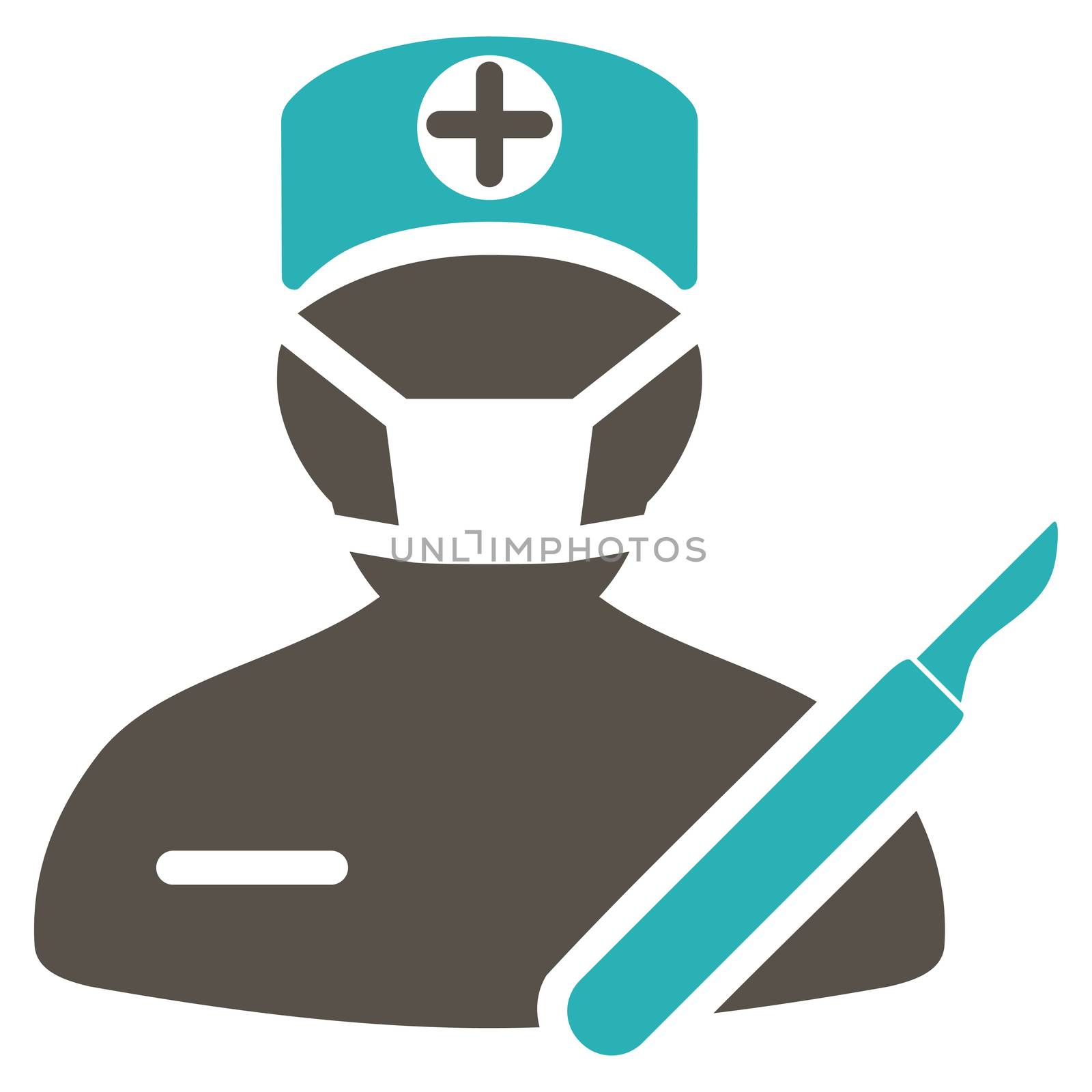 Surgeon raster icon. Style is bicolor flat symbol, grey and cyan colors, rounded angles, white background.