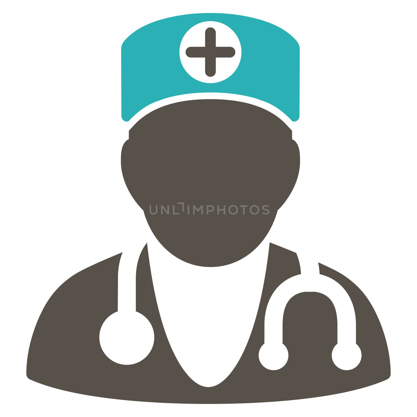 Therapist raster icon. Style is bicolor flat symbol, grey and cyan colors, rounded angles, white background.