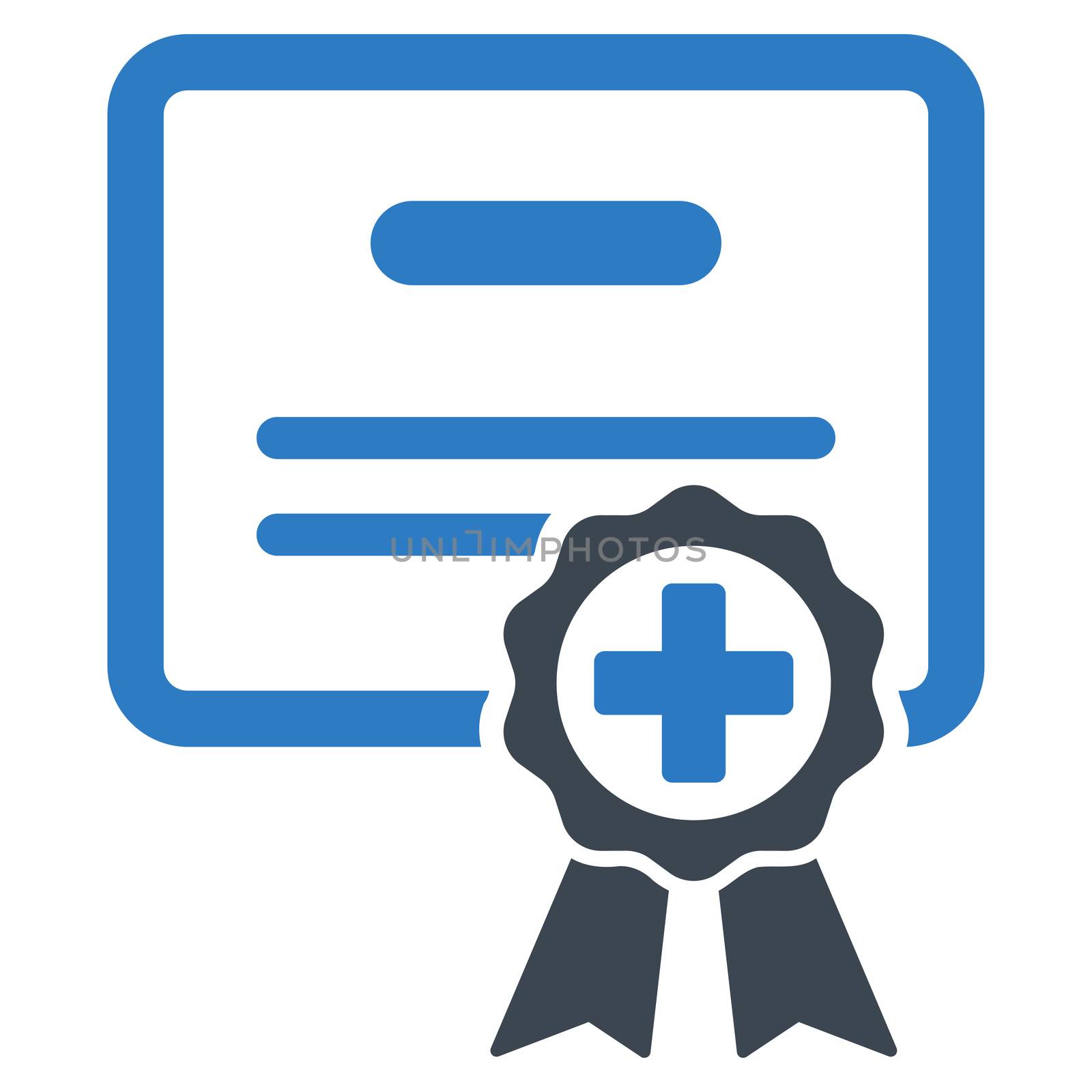 Certification raster icon. Style is bicolor flat symbol, smooth blue colors, rounded angles, white background.