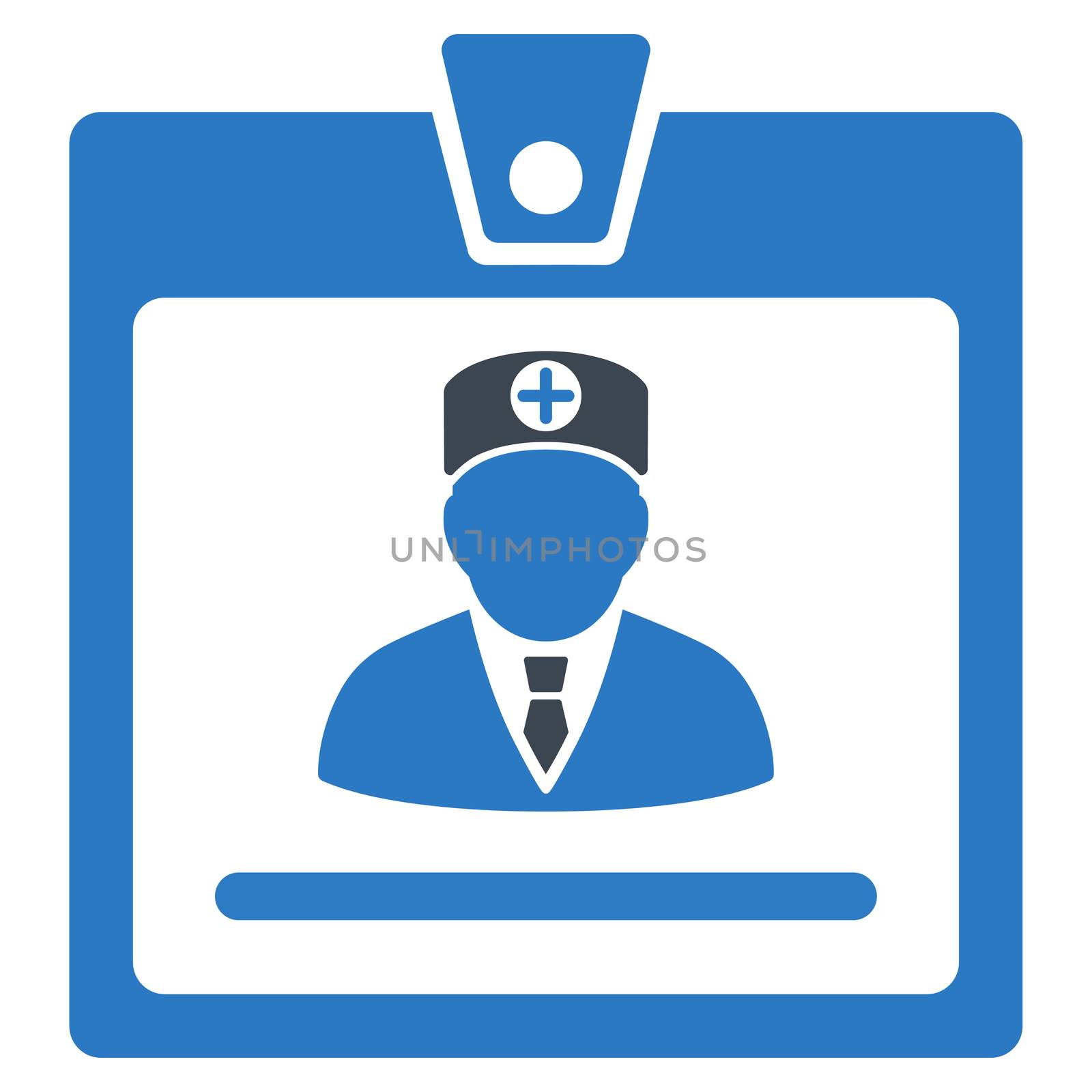 Doctor Badge raster icon. Style is bicolor flat symbol, smooth blue colors, rounded angles, white background.