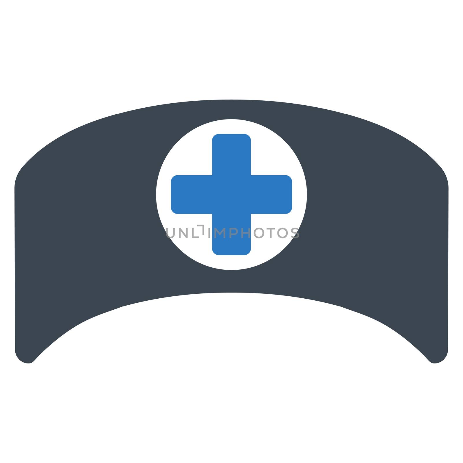 Doctor Cap raster icon. Style is bicolor flat symbol, smooth blue colors, rounded angles, white background.
