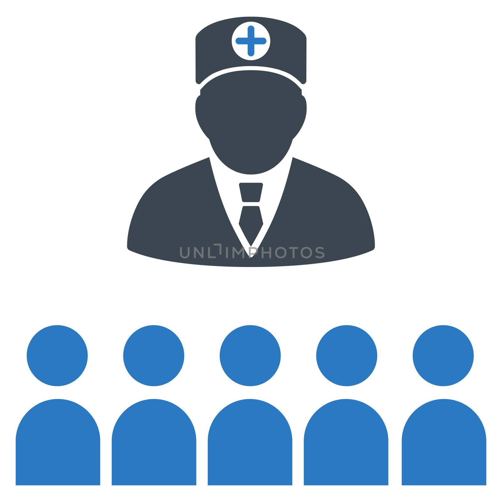 Doctor Class raster icon. Style is bicolor flat symbol, smooth blue colors, rounded angles, white background.