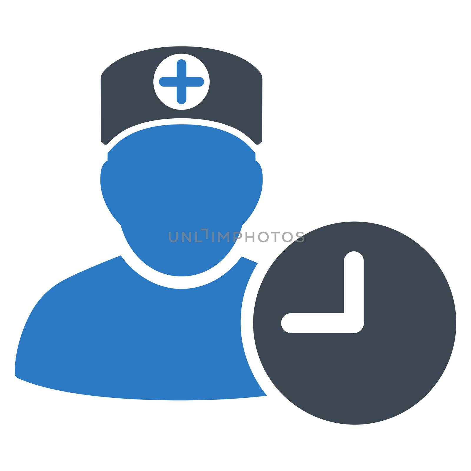 Doctor Schedule raster icon. Style is bicolor flat symbol, smooth blue colors, rounded angles, white background.