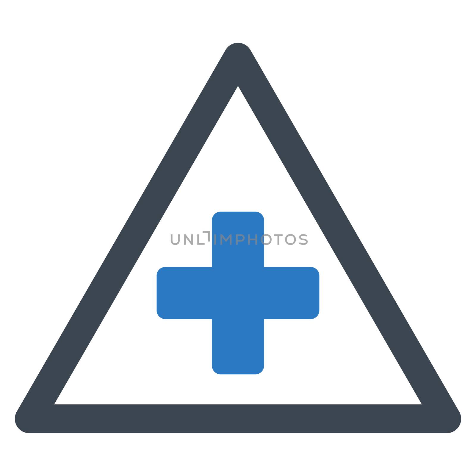 Health Warning raster icon. Style is bicolor flat symbol, smooth blue colors, rounded angles, white background.