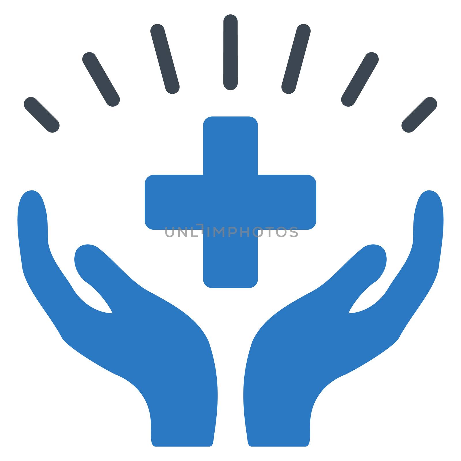 Medical Prosperity raster icon. Style is bicolor flat symbol, smooth blue colors, rounded angles, white background.
