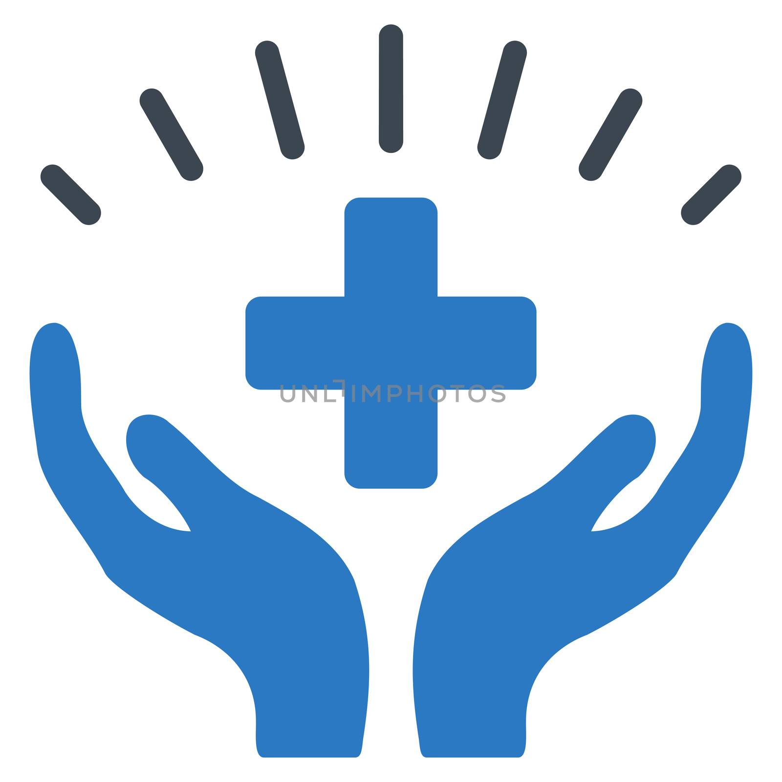 Medical Prosperity raster icon. Style is bicolor flat symbol, smooth blue colors, rounded angles, white background.