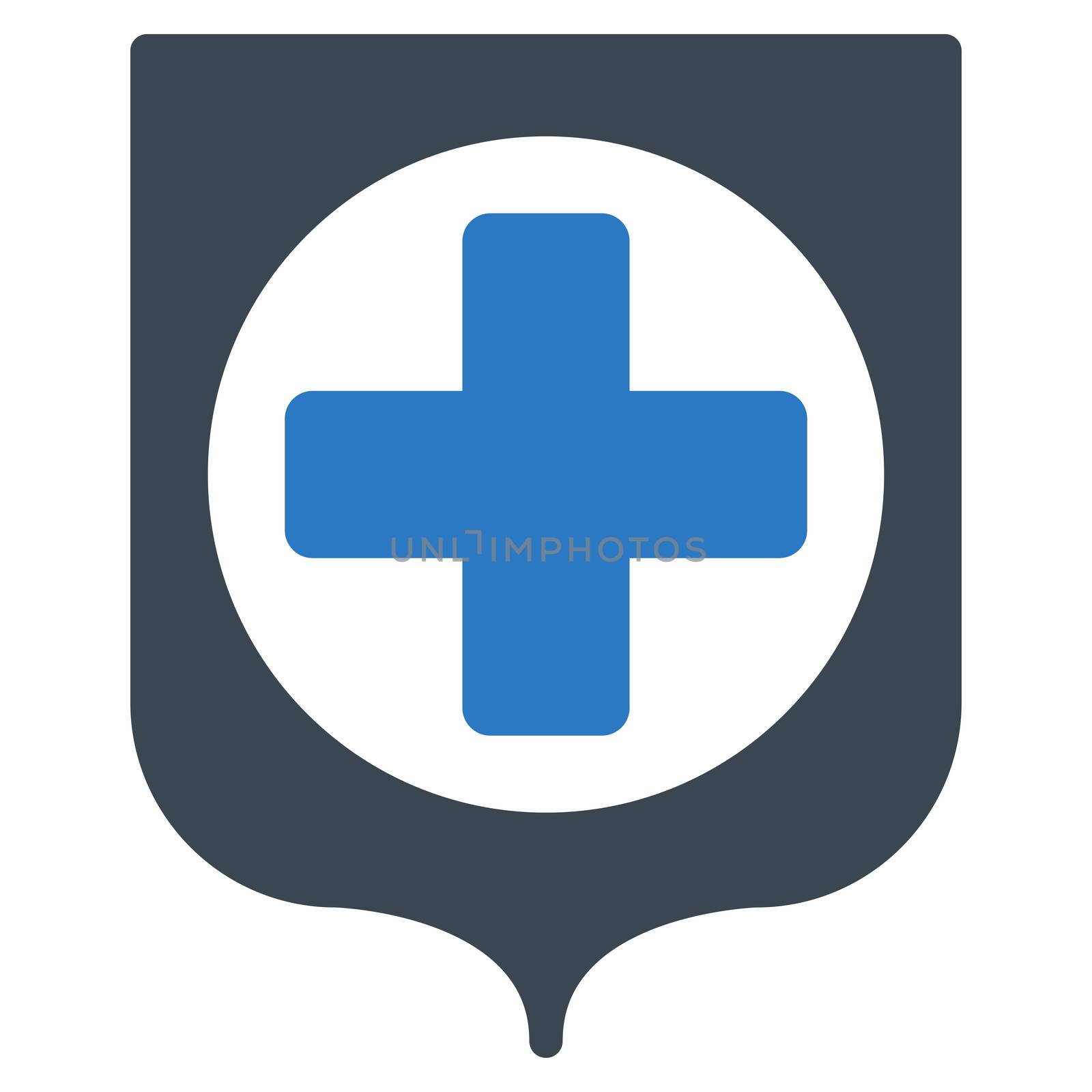 Medical Shield raster icon. Style is bicolor flat symbol, smooth blue colors, rounded angles, white background.