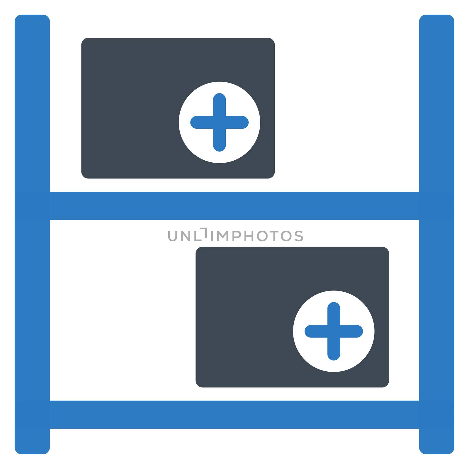 Medical Warehouse raster icon. Style is bicolor flat symbol, smooth blue colors, rounded angles, white background.
