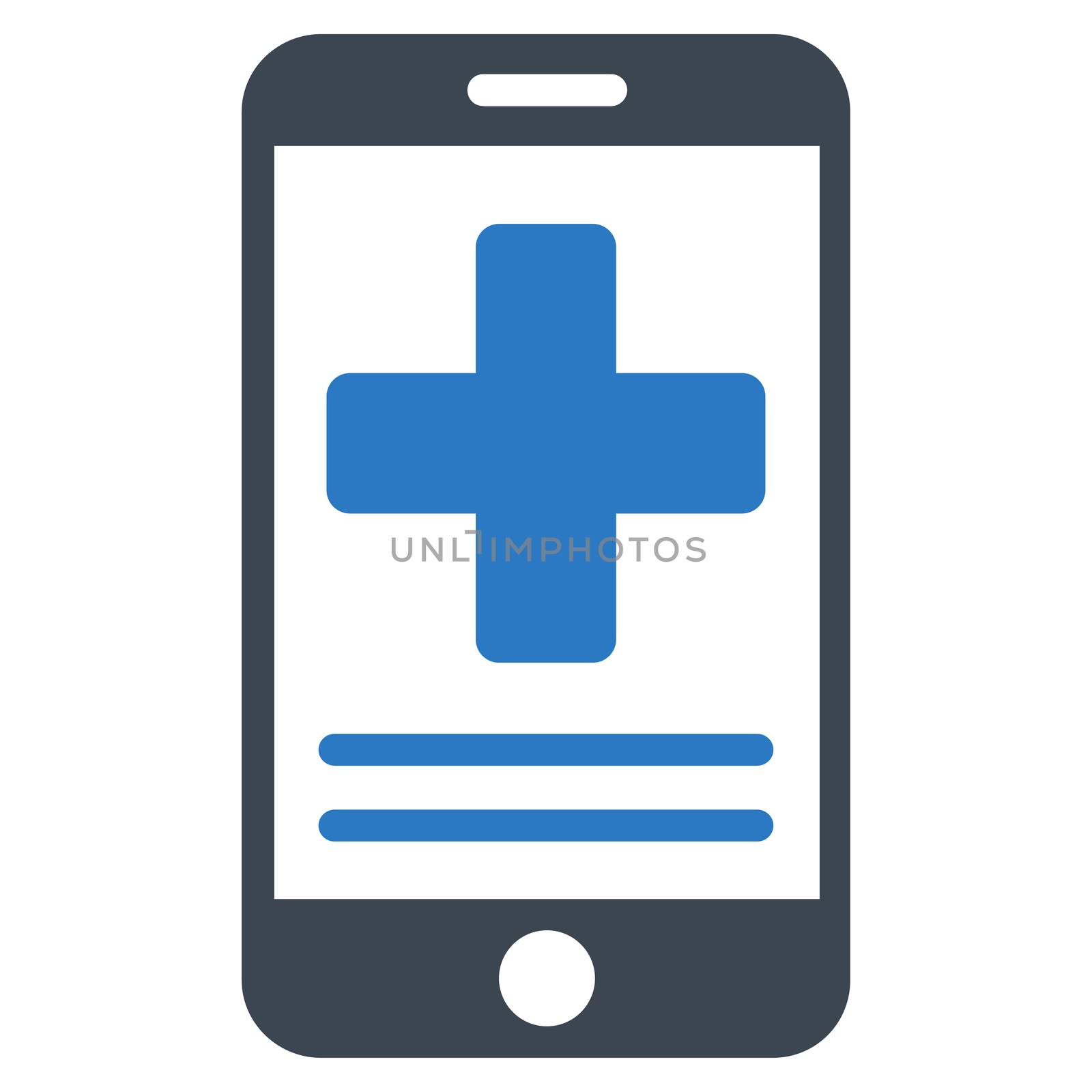Online Medical Data raster icon. Style is bicolor flat symbol, smooth blue colors, rounded angles, white background.
