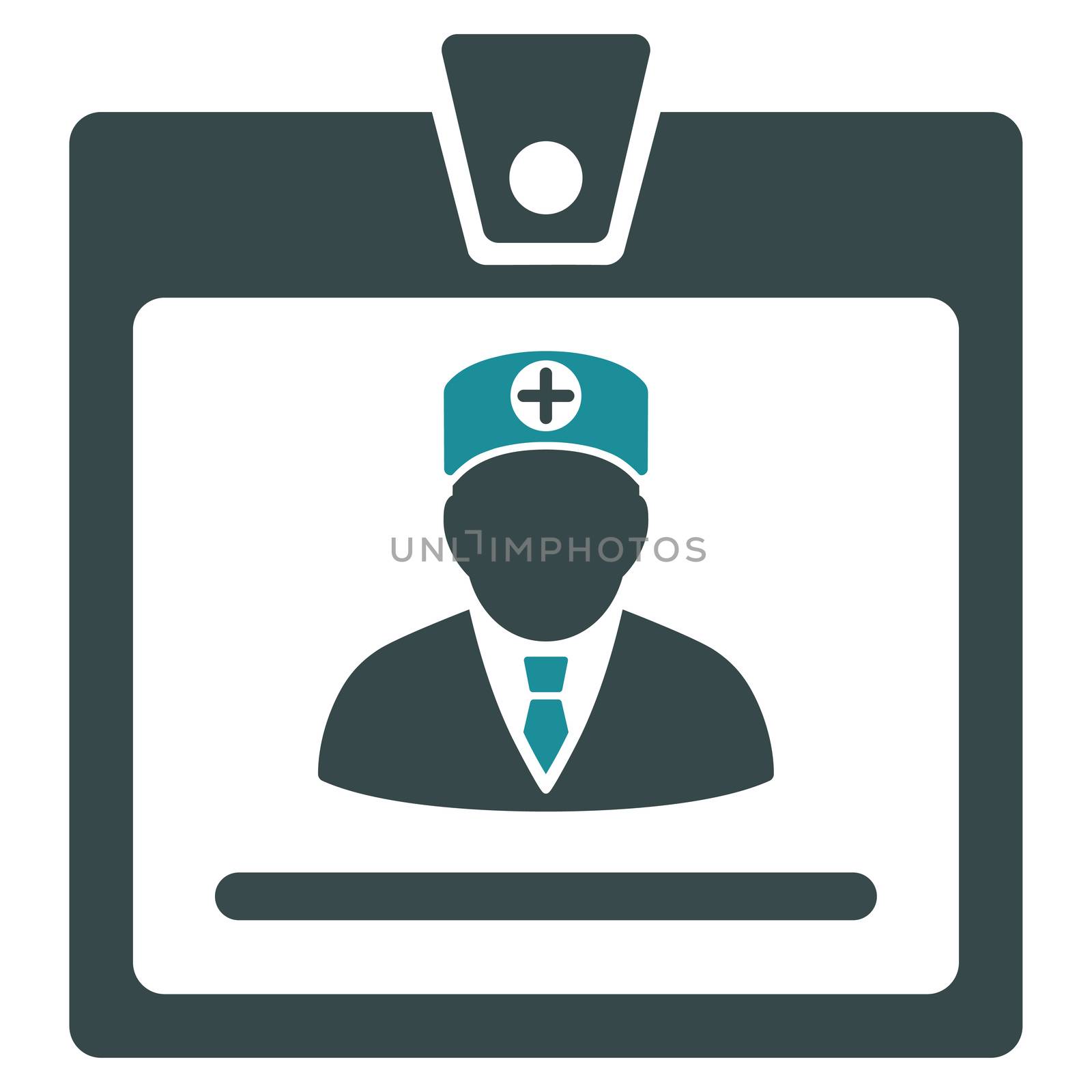 Doctor Badge raster icon. Style is bicolor flat symbol, soft blue colors, rounded angles, white background.