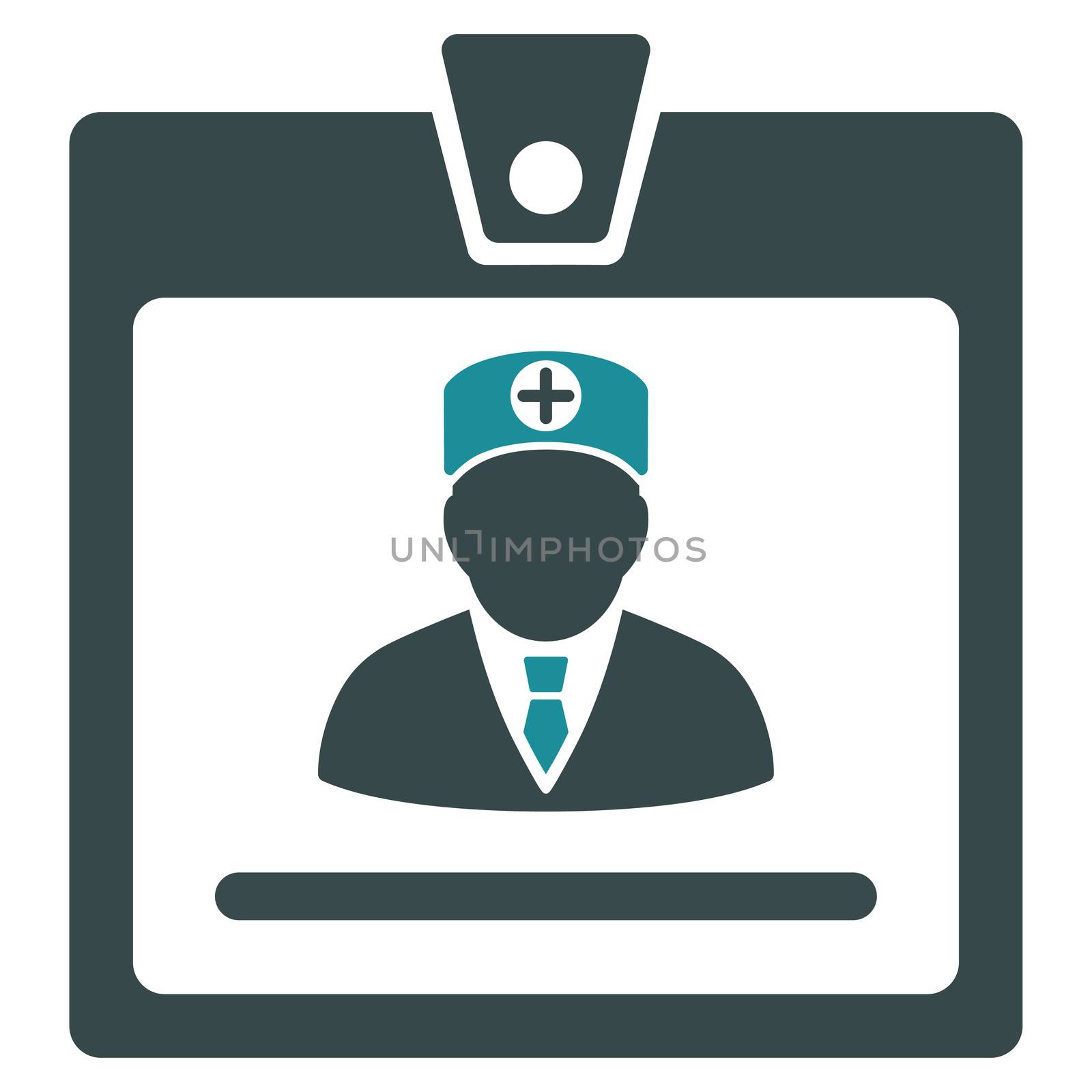 Doctor Badge raster icon. Style is bicolor flat symbol, soft blue colors, rounded angles, white background.