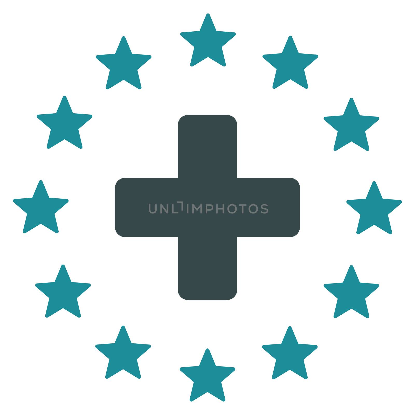 Euro Medicine raster icon. Style is bicolor flat symbol, soft blue colors, rounded angles, white background.