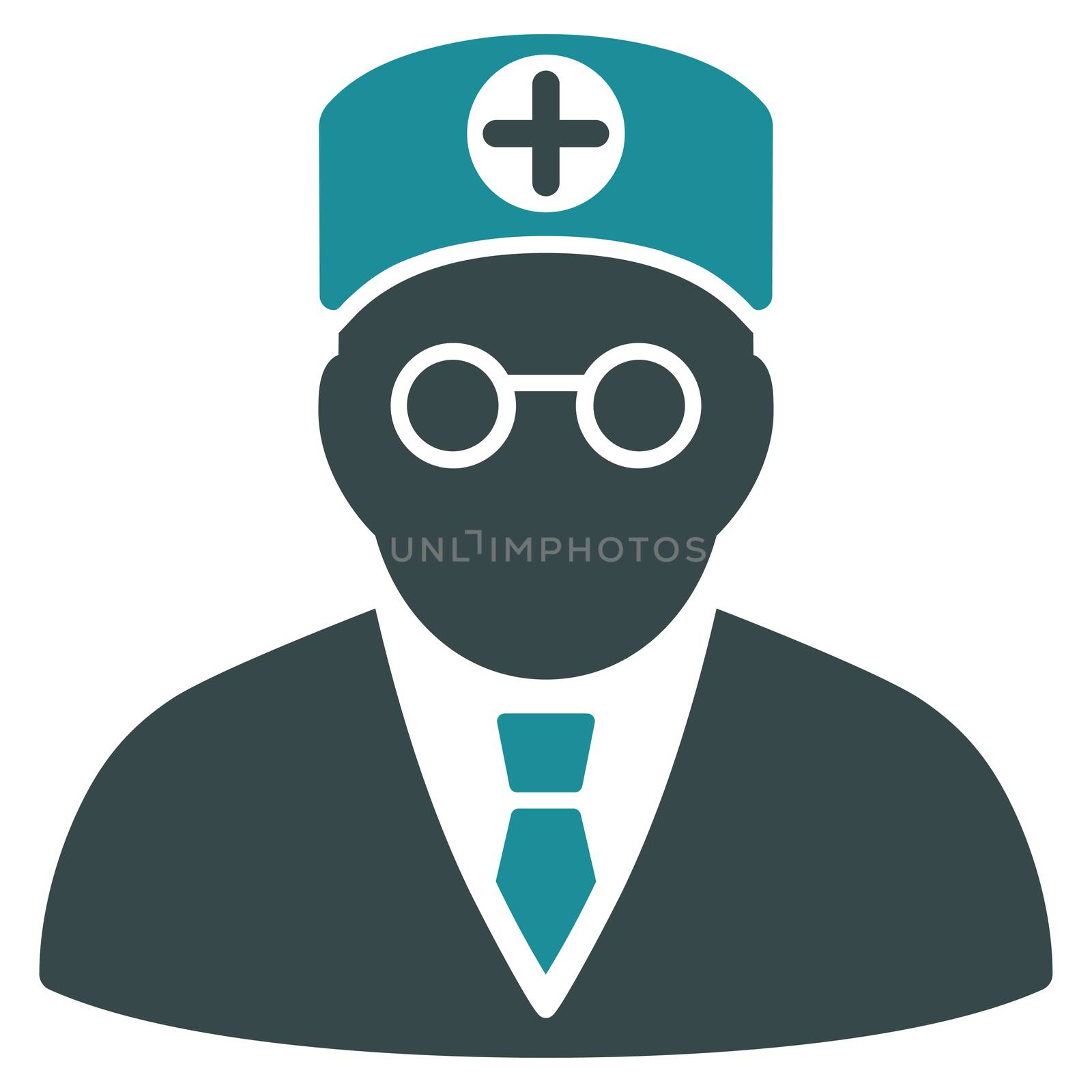 Head Physician raster icon. Style is bicolor flat symbol, soft blue colors, rounded angles, white background.