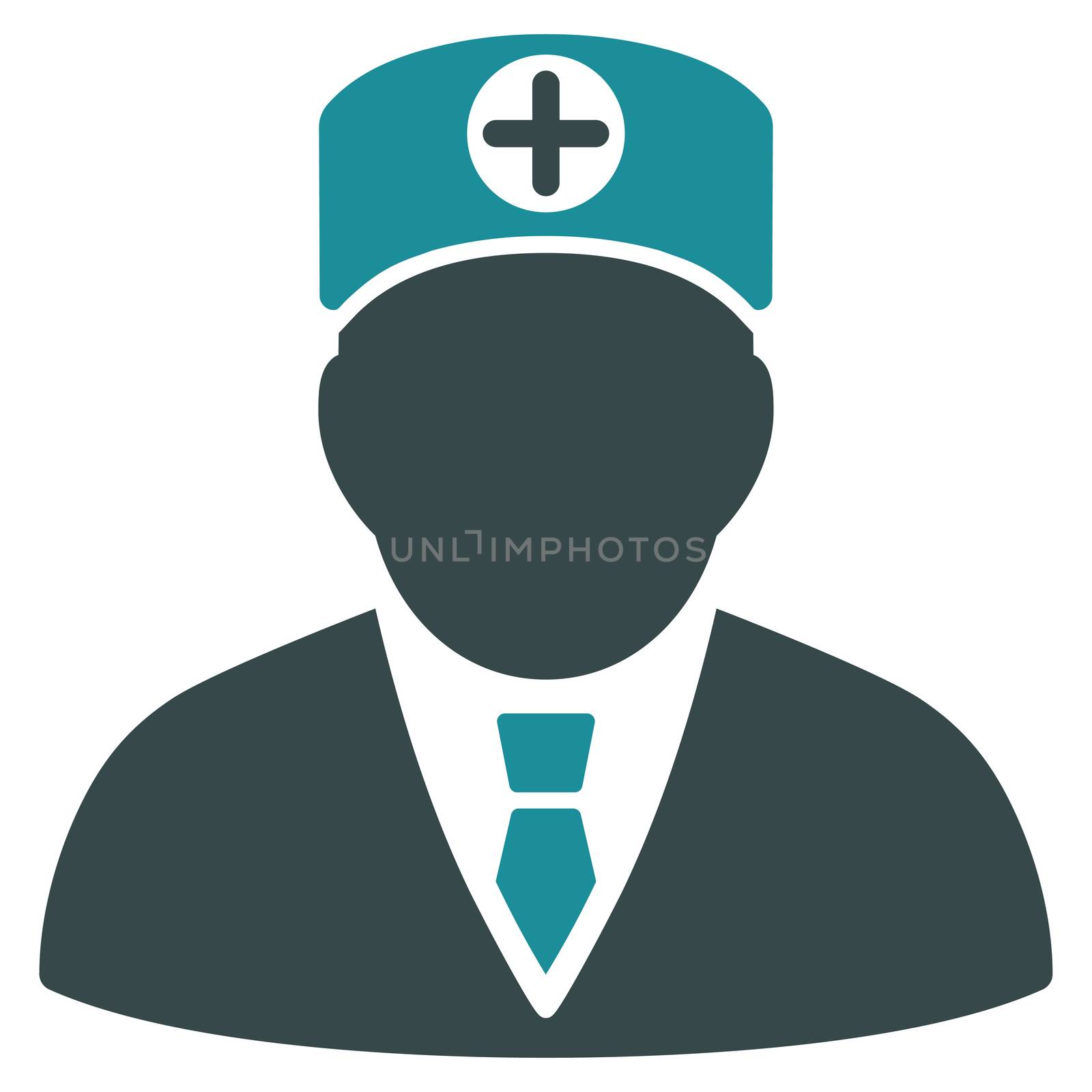 Head Physician raster icon. Style is bicolor flat symbol, soft blue colors, rounded angles, white background.