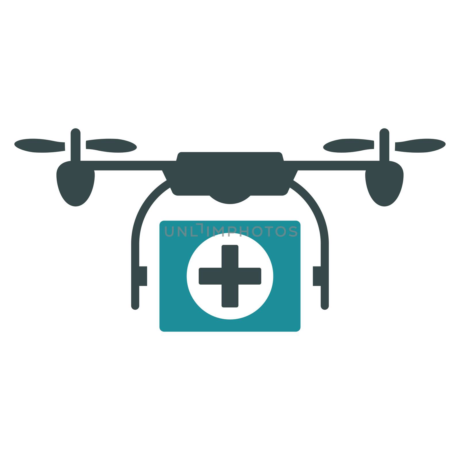 Medical Drone raster icon. Style is bicolor flat symbol, soft blue colors, rounded angles, white background.