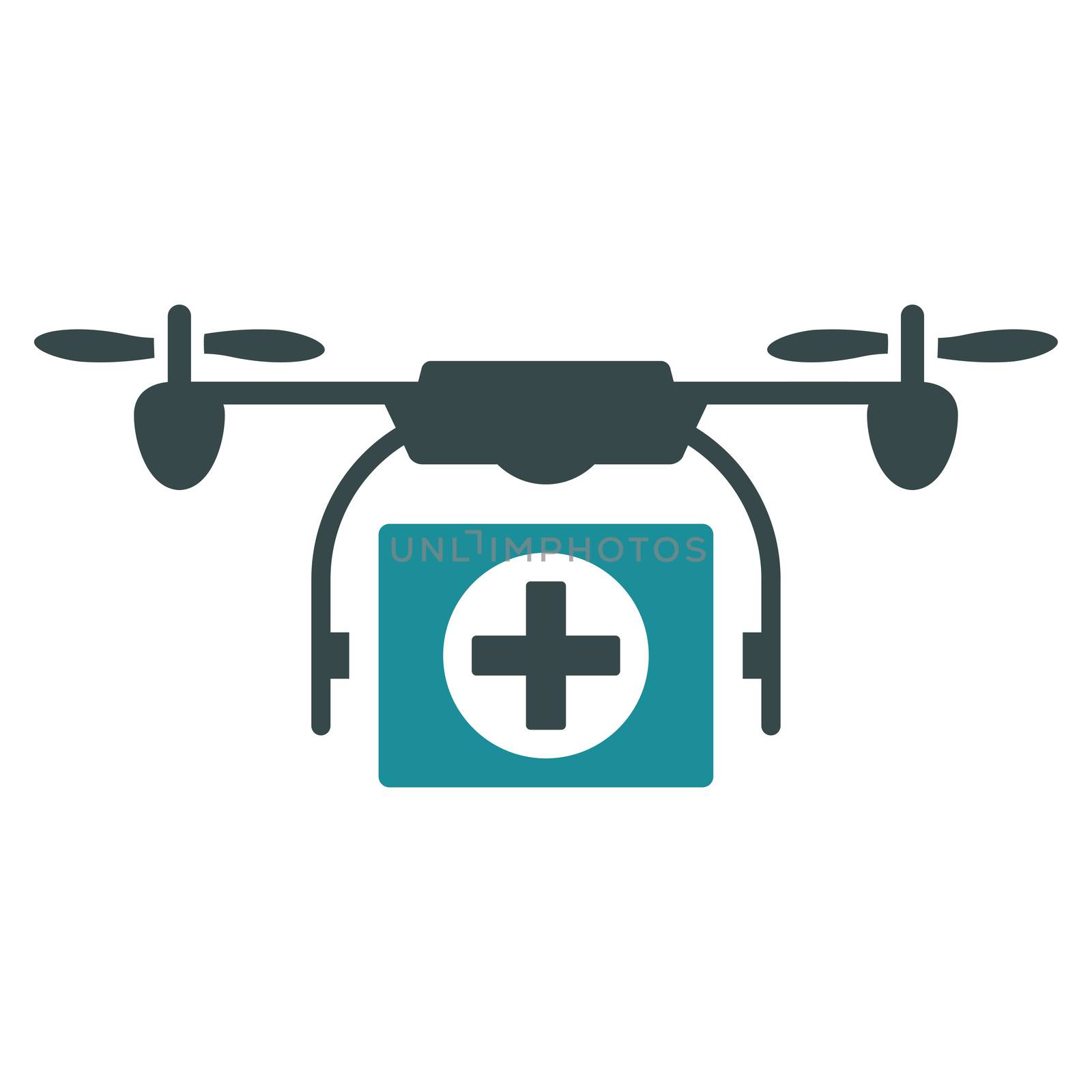 Medical Drone raster icon. Style is bicolor flat symbol, soft blue colors, rounded angles, white background.