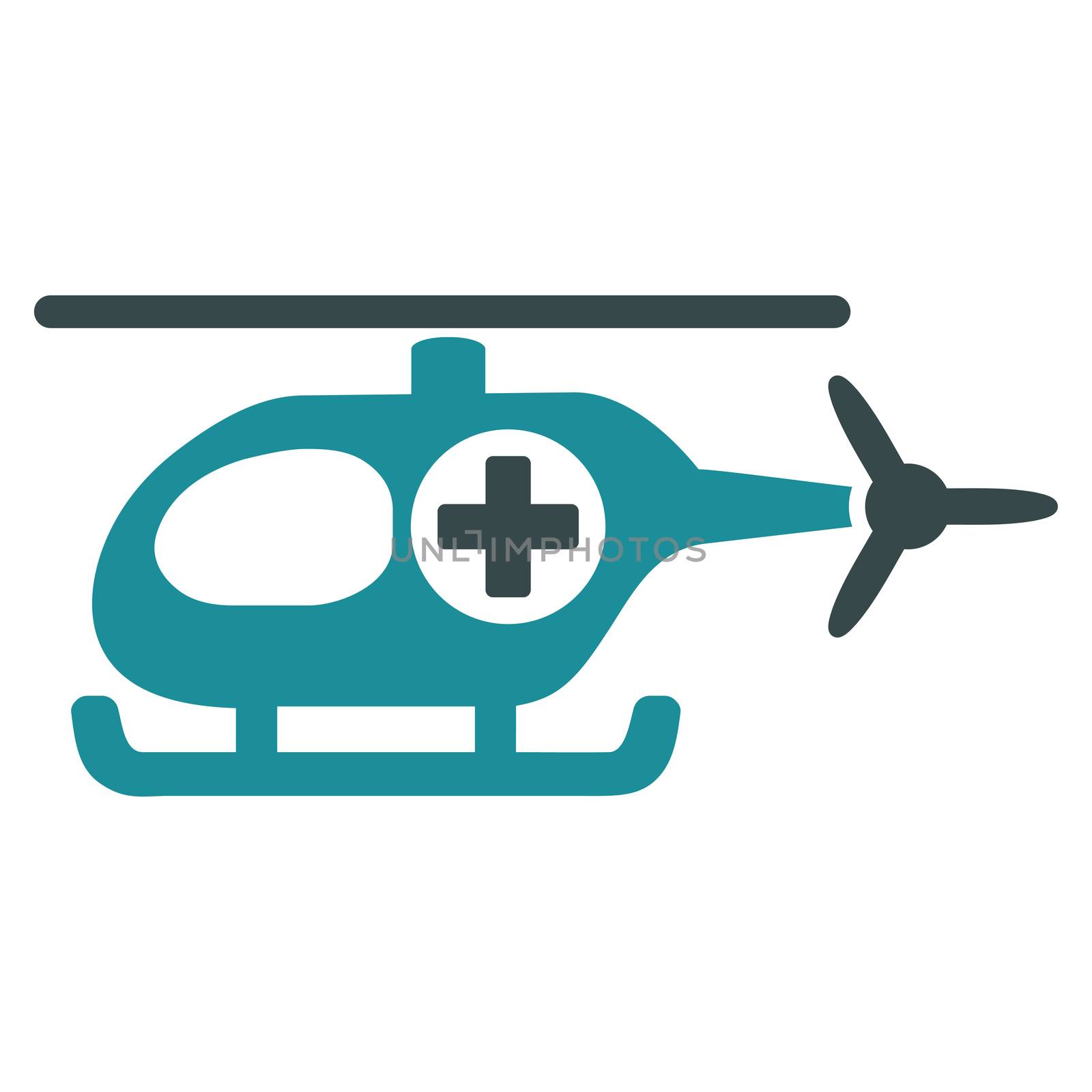 Medical Helicopter raster icon. Style is bicolor flat symbol, soft blue colors, rounded angles, white background.