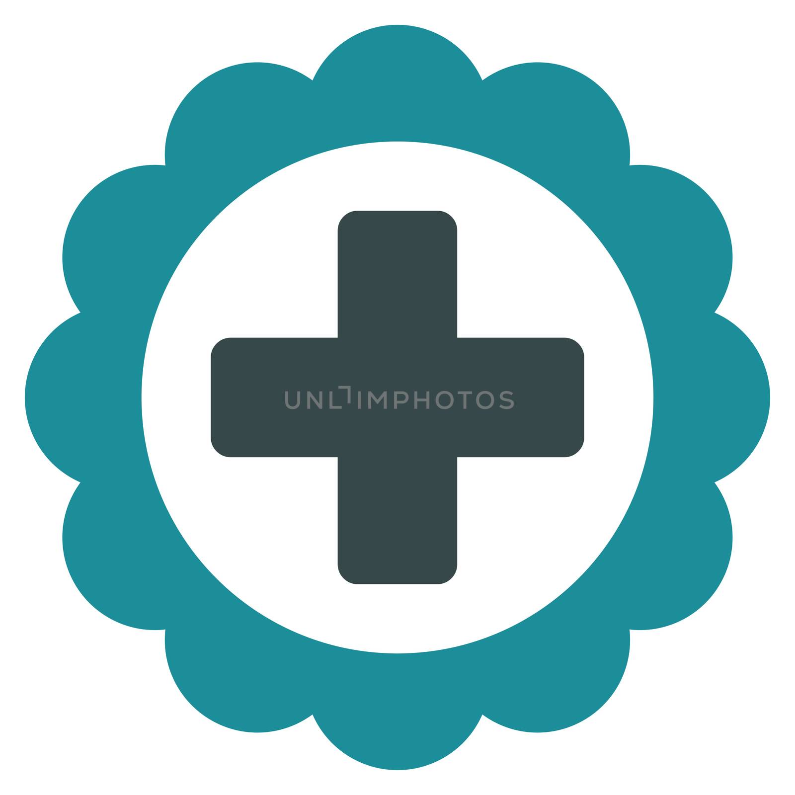 Medical Sticker raster icon. Style is bicolor flat symbol, soft blue colors, rounded angles, white background.