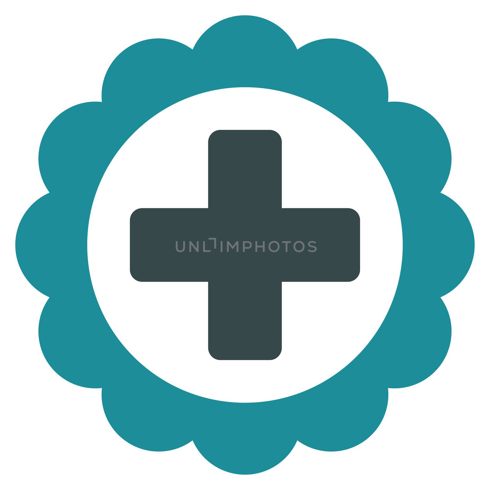 Medical Sticker raster icon. Style is bicolor flat symbol, soft blue colors, rounded angles, white background.