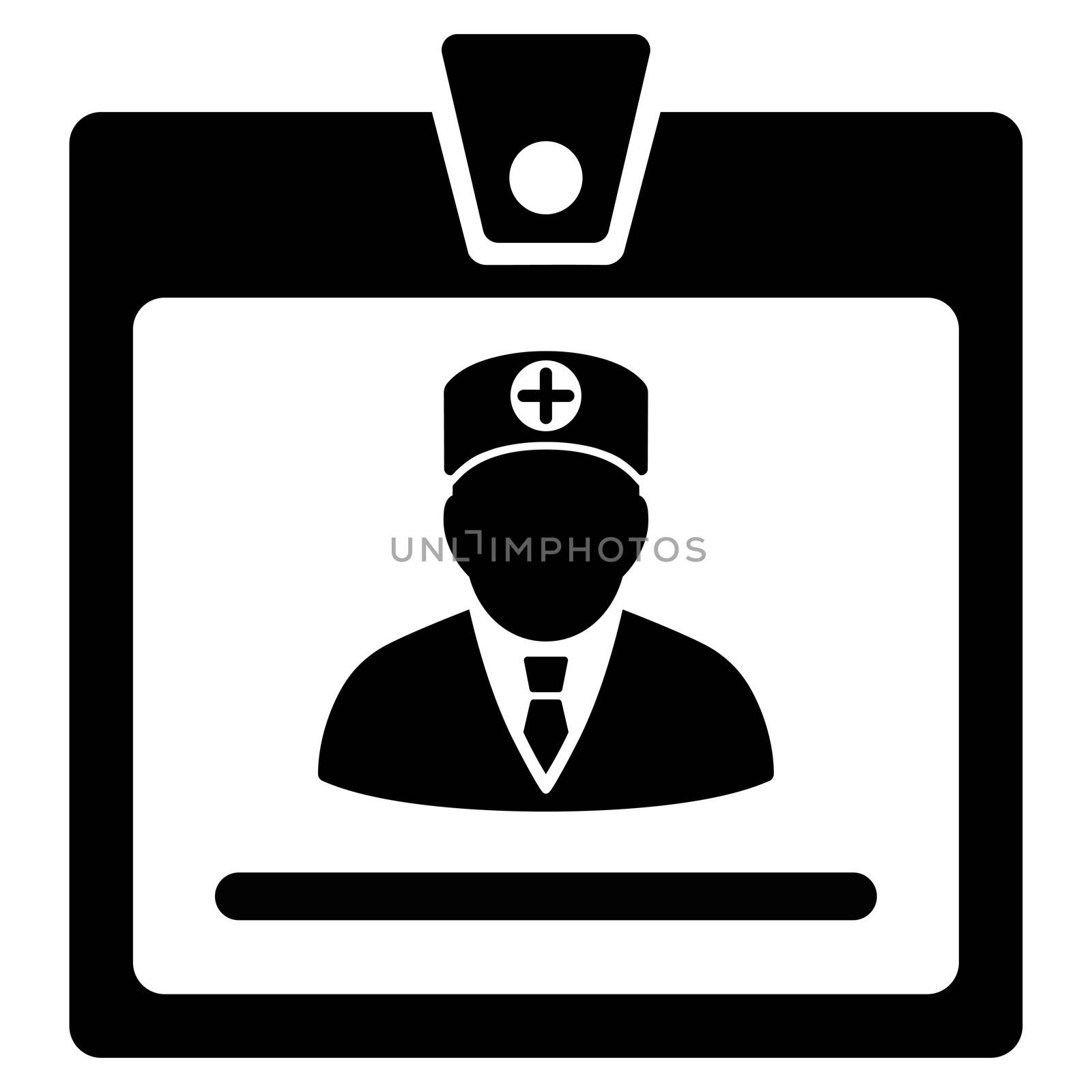 Doctor Badge raster icon. Style is flat symbol, black color, rounded angles, white background.