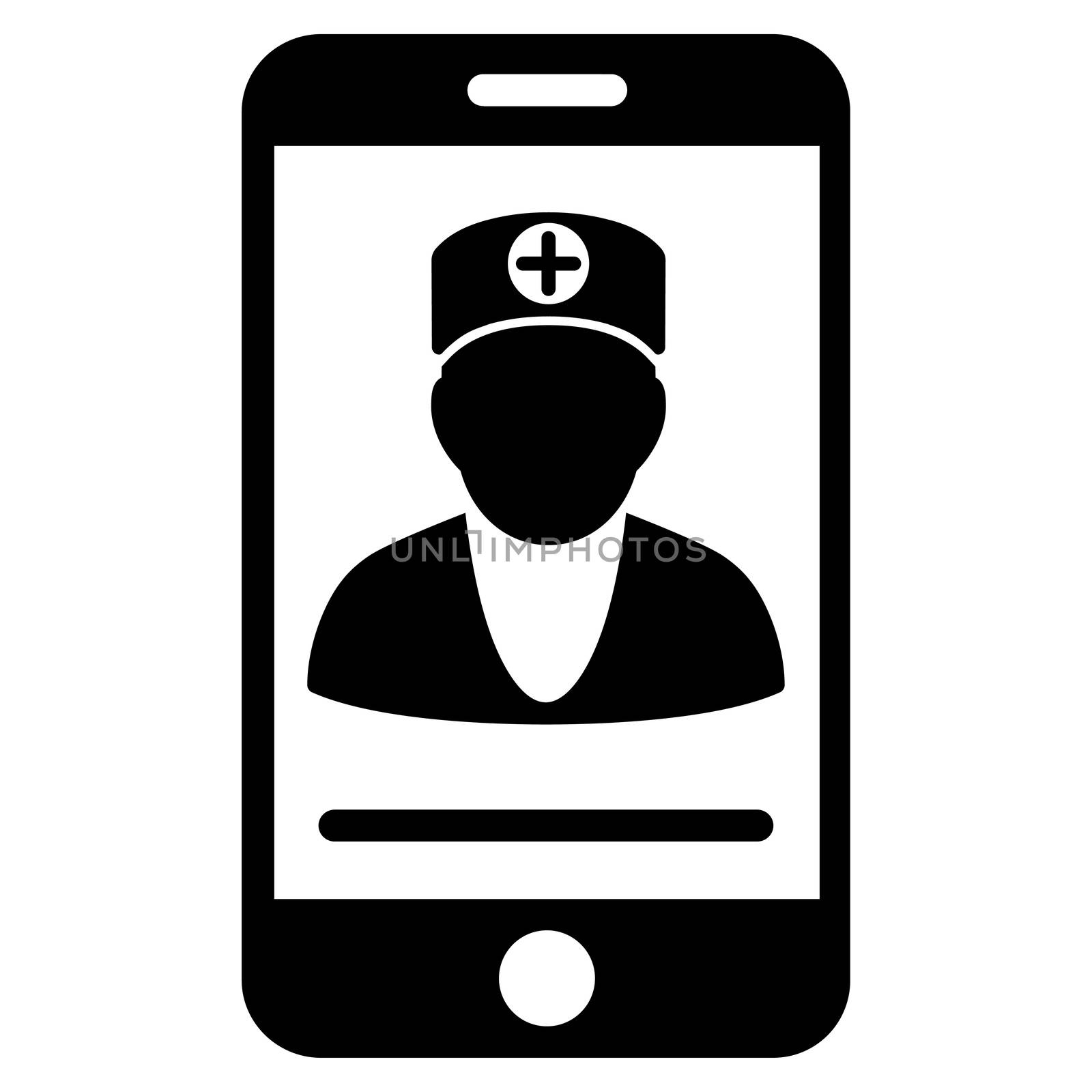 Online Doctor raster icon. Style is flat symbol, black color, rounded angles, white background.
