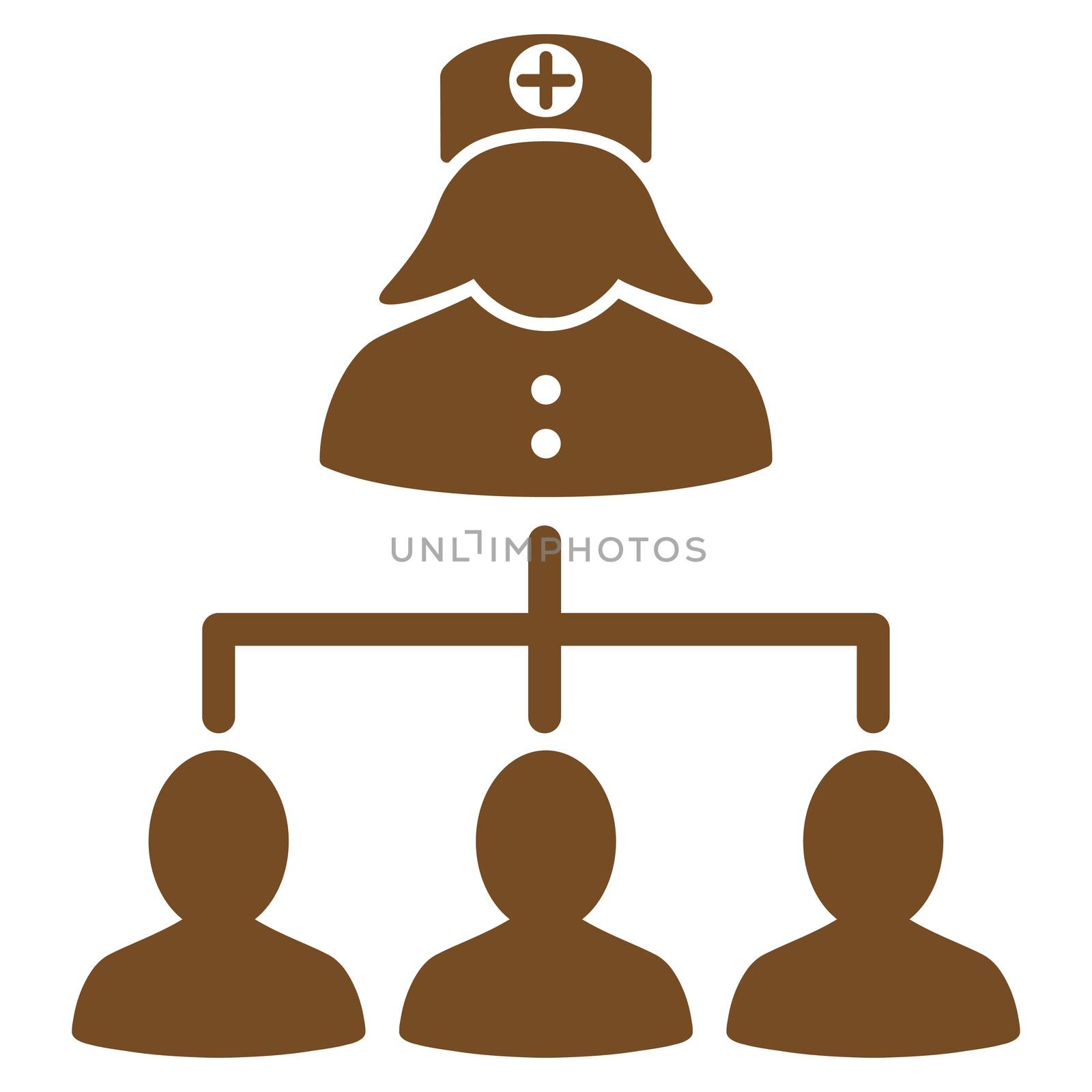 Nurse Patients raster icon. Style is flat symbol, brown color, rounded angles, white background.