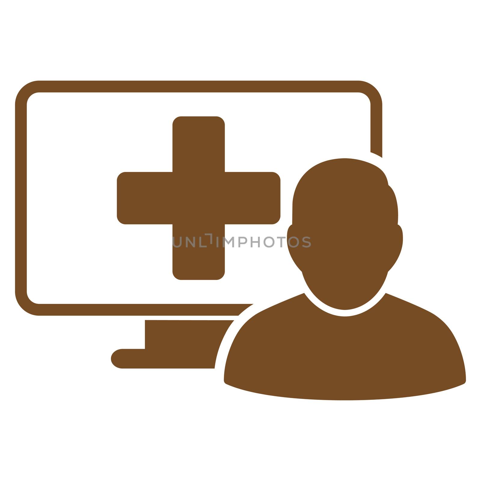Online Medicine raster icon. Style is flat symbol, brown color, rounded angles, white background.
