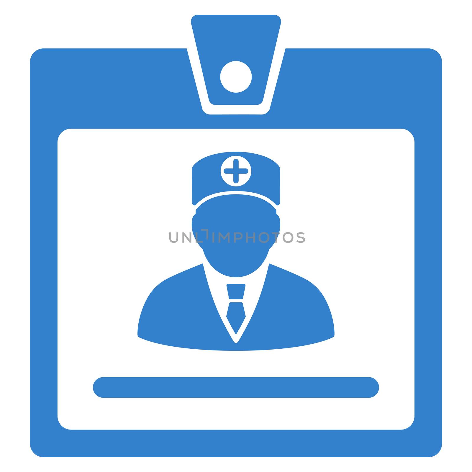 Doctor Badge raster icon. Style is flat symbol, cobalt color, rounded angles, white background.