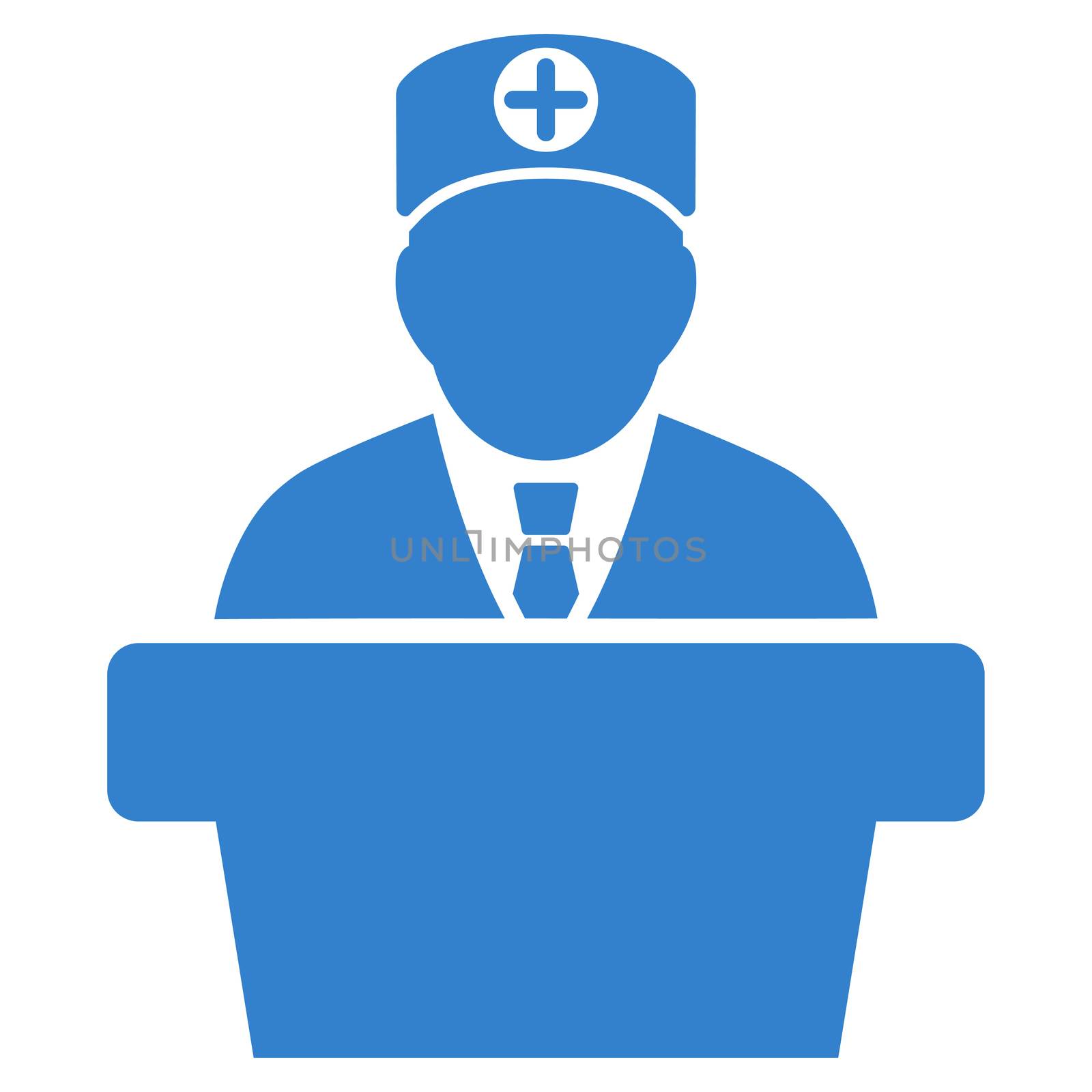 Medical Official Lecture raster icon. Style is flat symbol, cobalt color, rounded angles, white background.