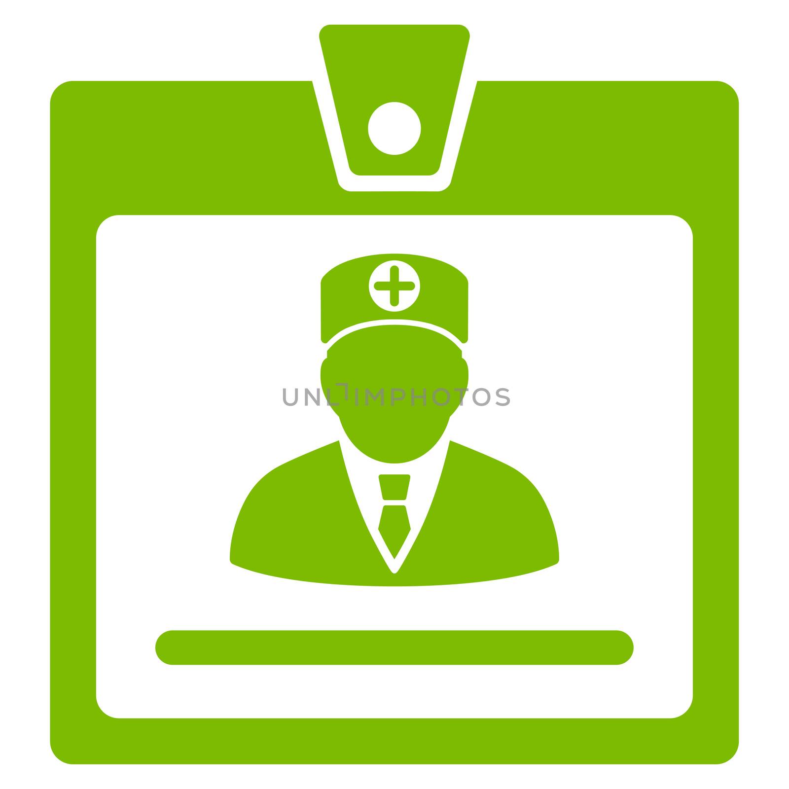 Doctor Badge raster icon. Style is flat symbol, eco green color, rounded angles, white background.
