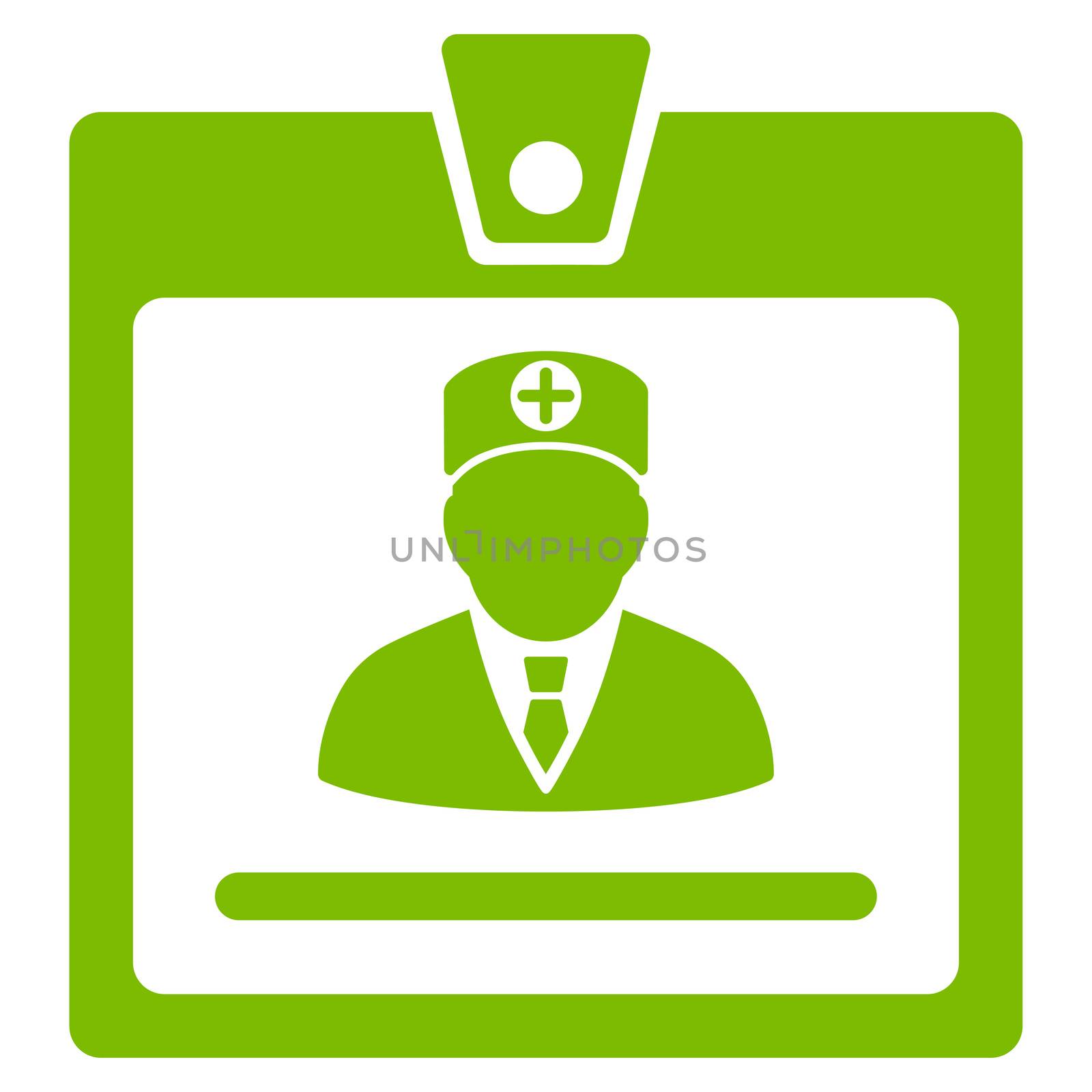 Doctor Badge raster icon. Style is flat symbol, eco green color, rounded angles, white background.