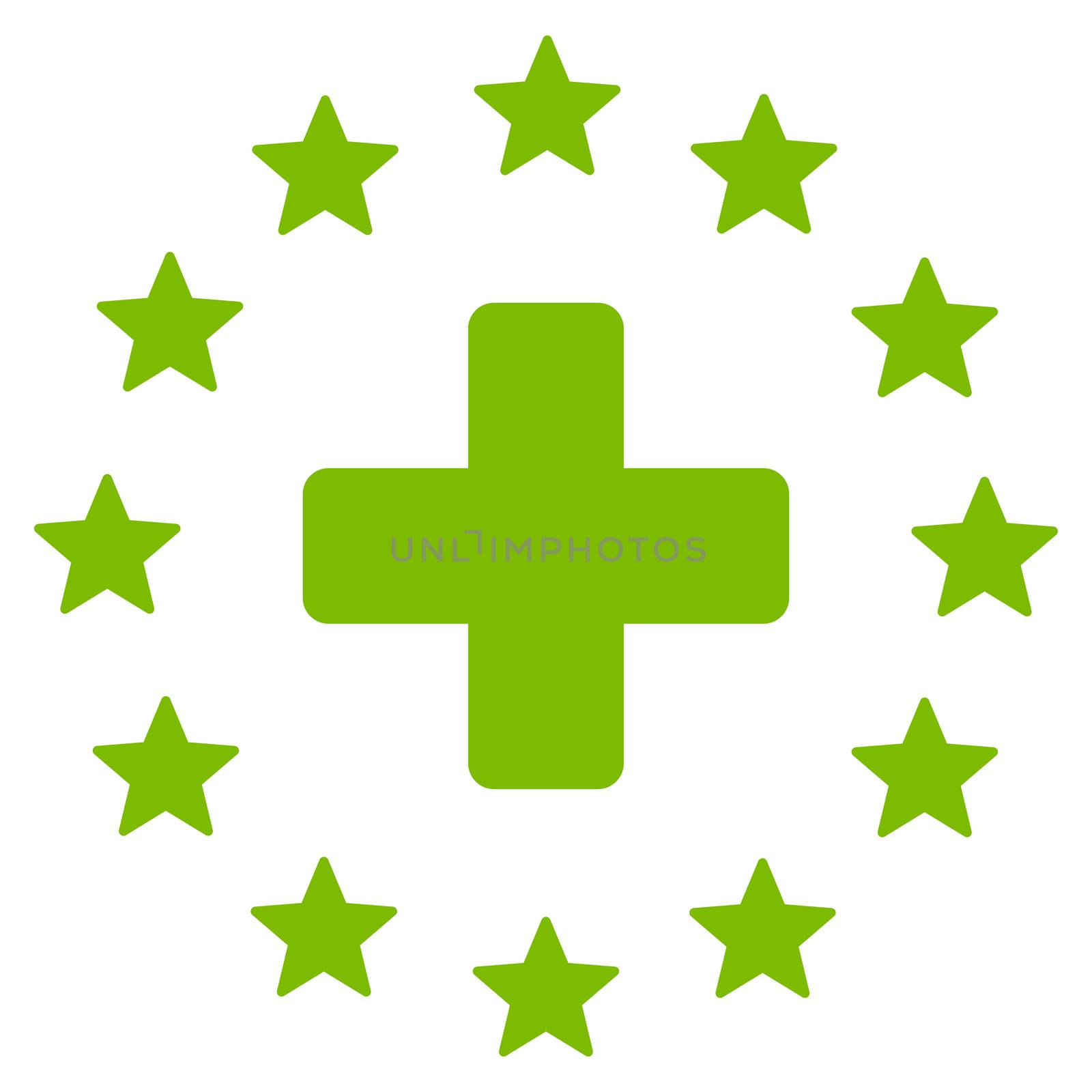 Euro Medicine raster icon. Style is flat symbol, eco green color, rounded angles, white background.