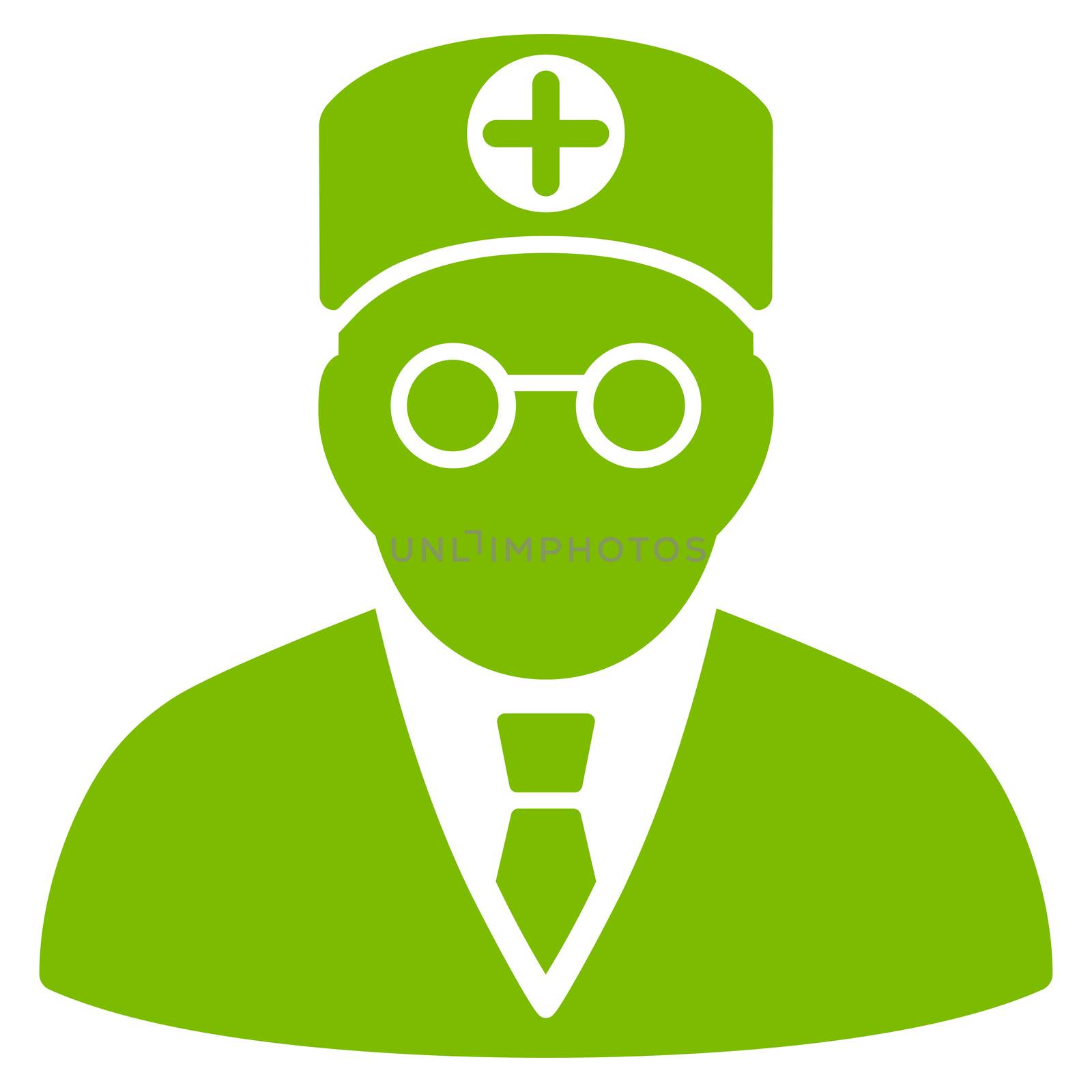 Head Physician raster icon. Style is flat symbol, eco green color, rounded angles, white background.