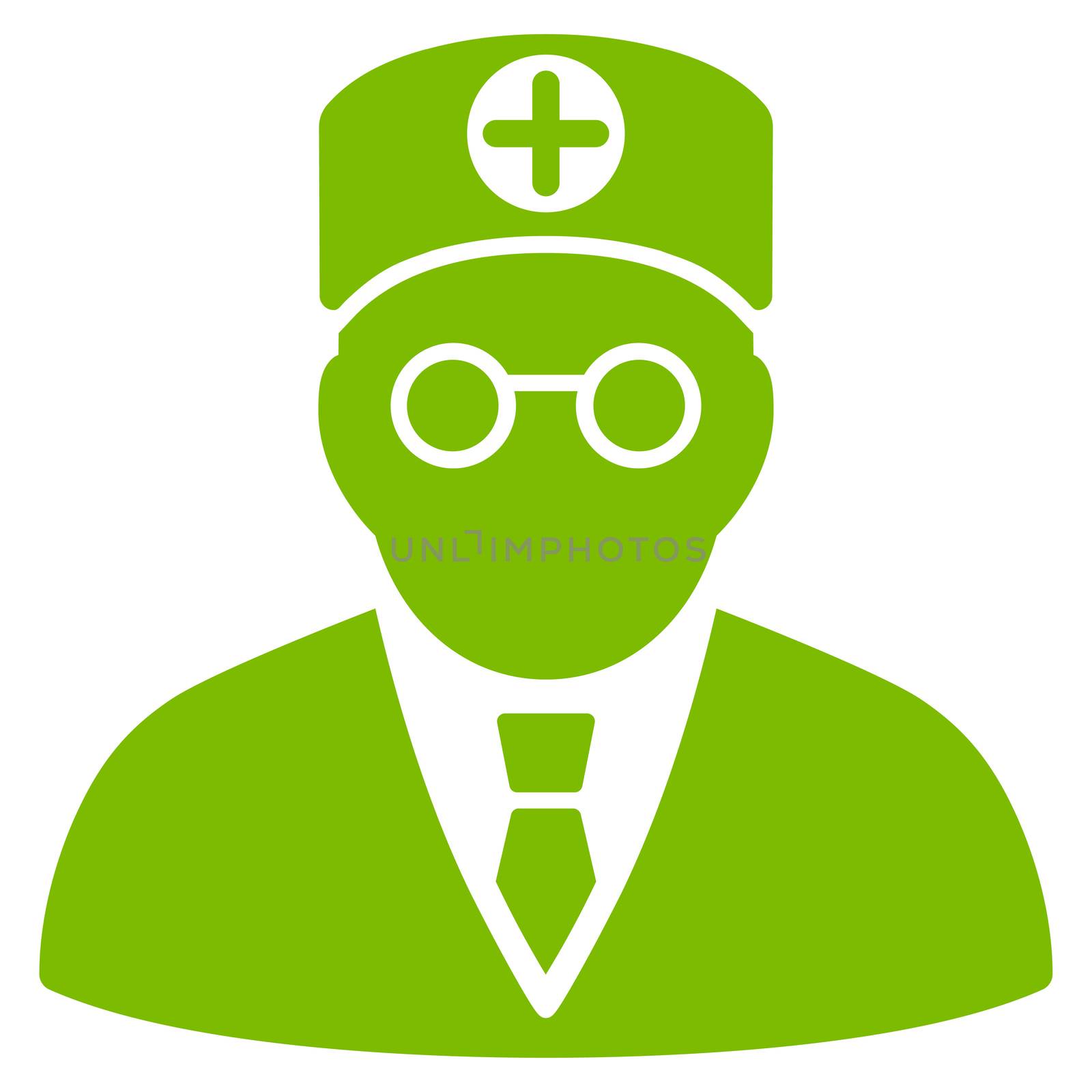 Head Physician raster icon. Style is flat symbol, eco green color, rounded angles, white background.
