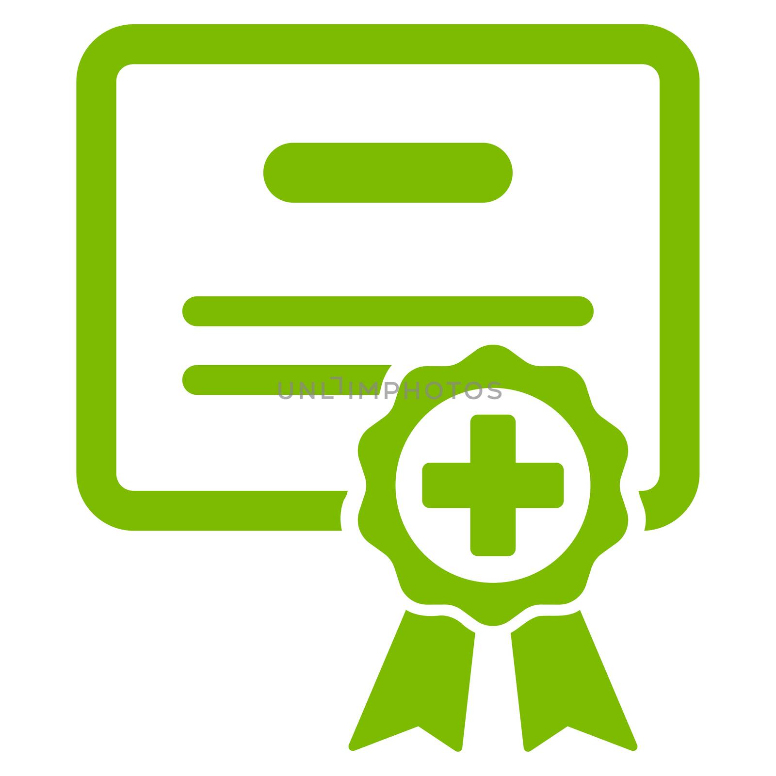 Medical Certificate raster icon. Style is flat symbol, eco green color, rounded angles, white background.