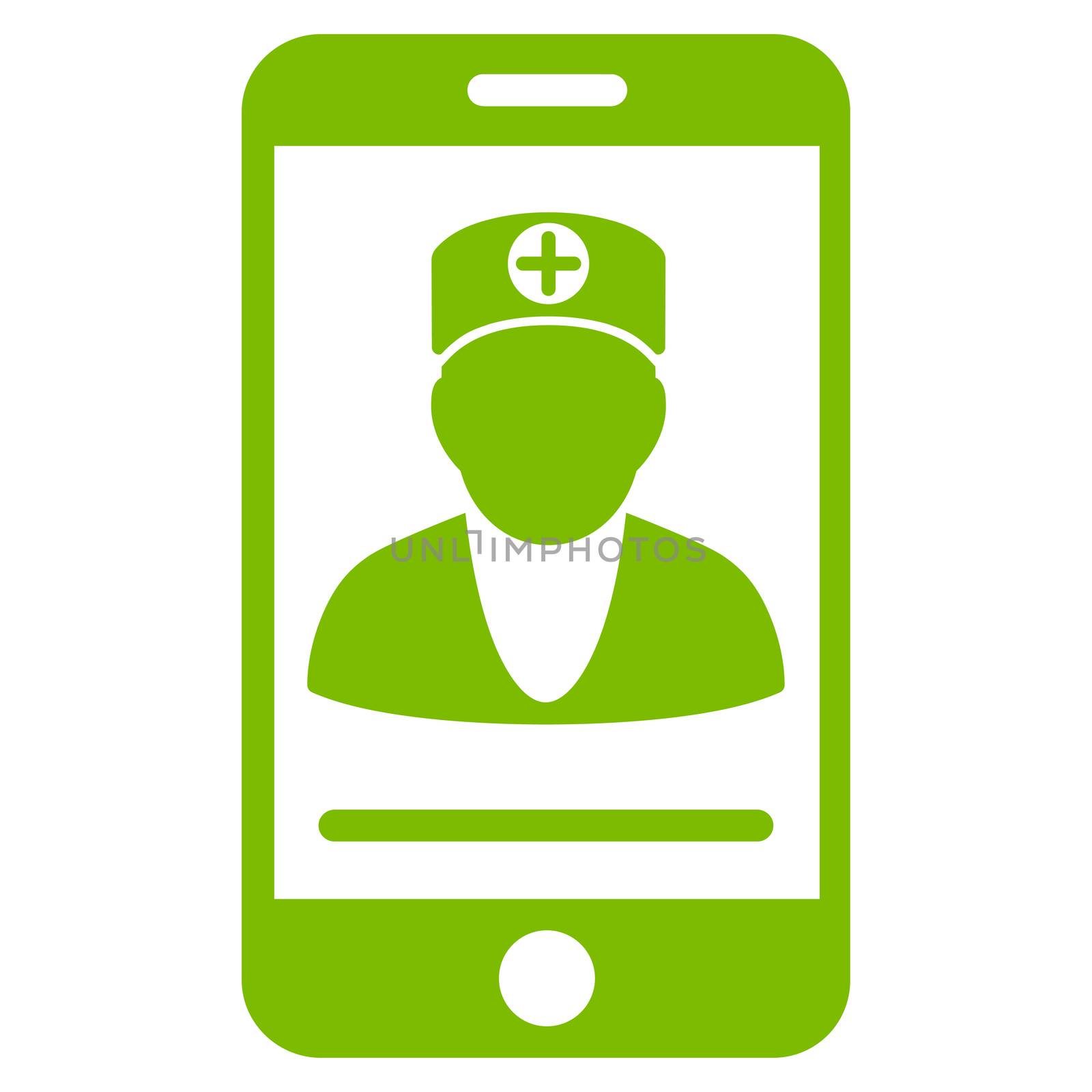 Online Doctor raster icon. Style is flat symbol, eco green color, rounded angles, white background.