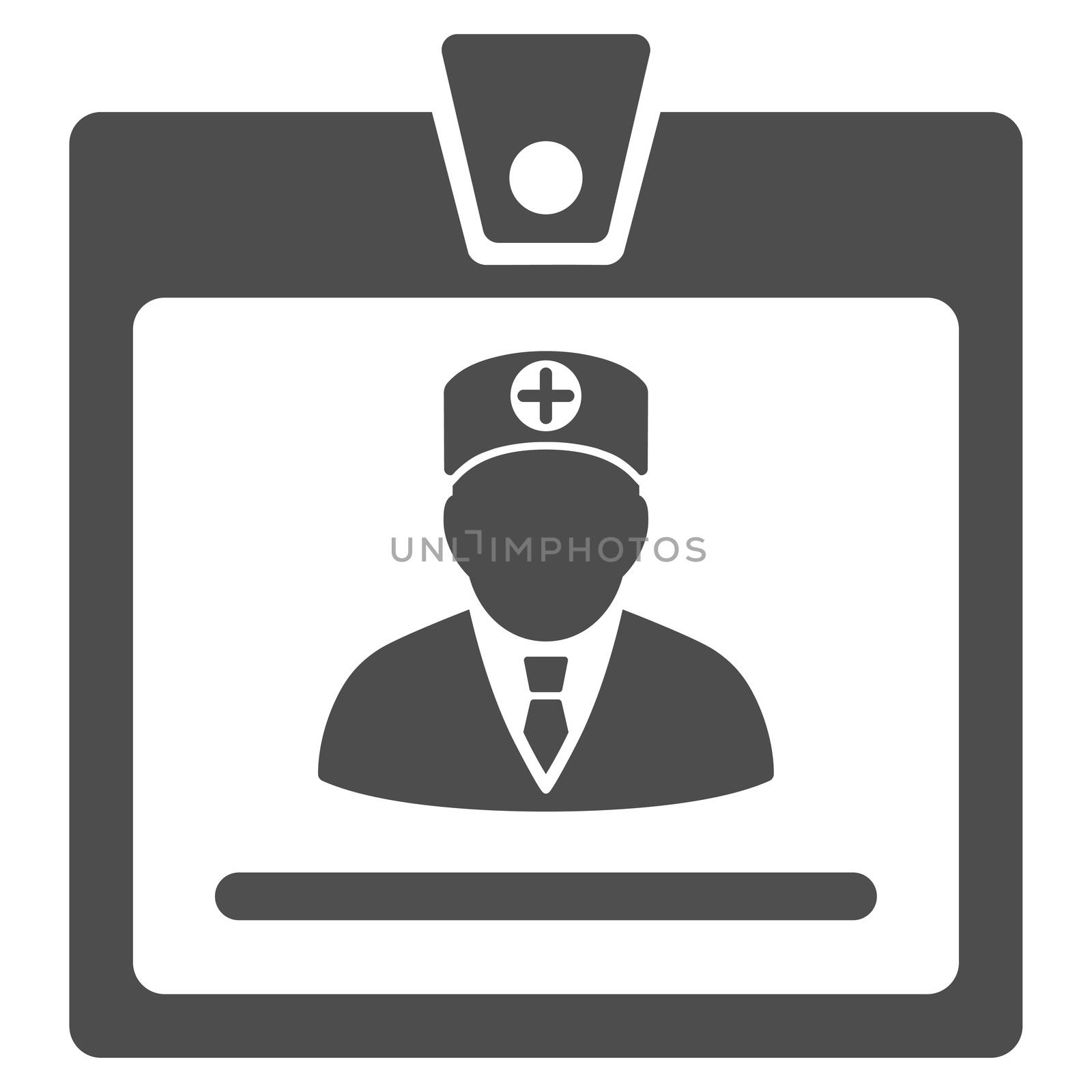 Doctor Badge raster icon. Style is flat symbol, gray color, rounded angles, white background.