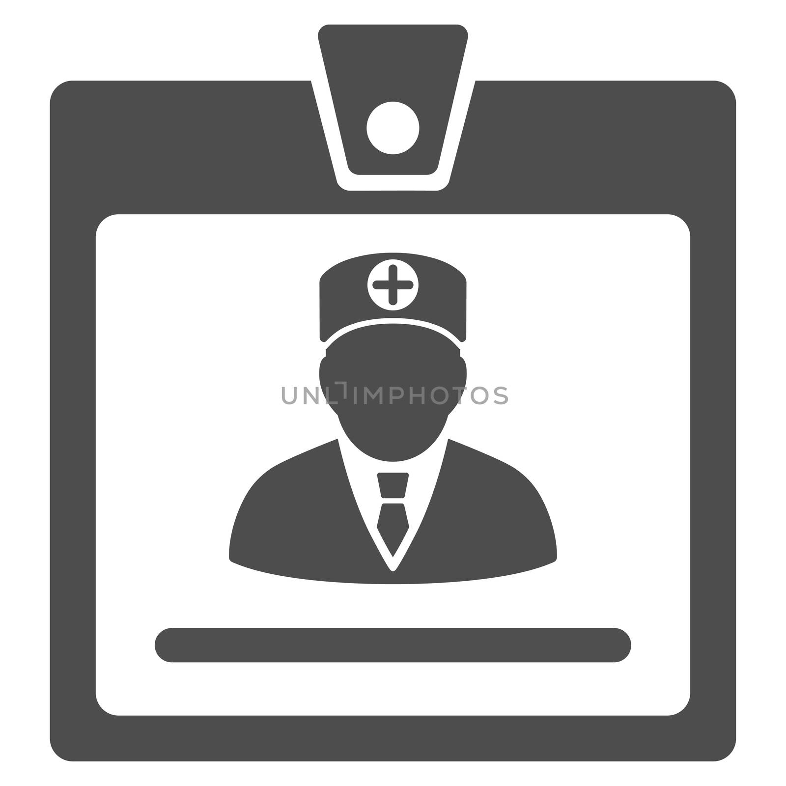 Doctor Badge raster icon. Style is flat symbol, gray color, rounded angles, white background.