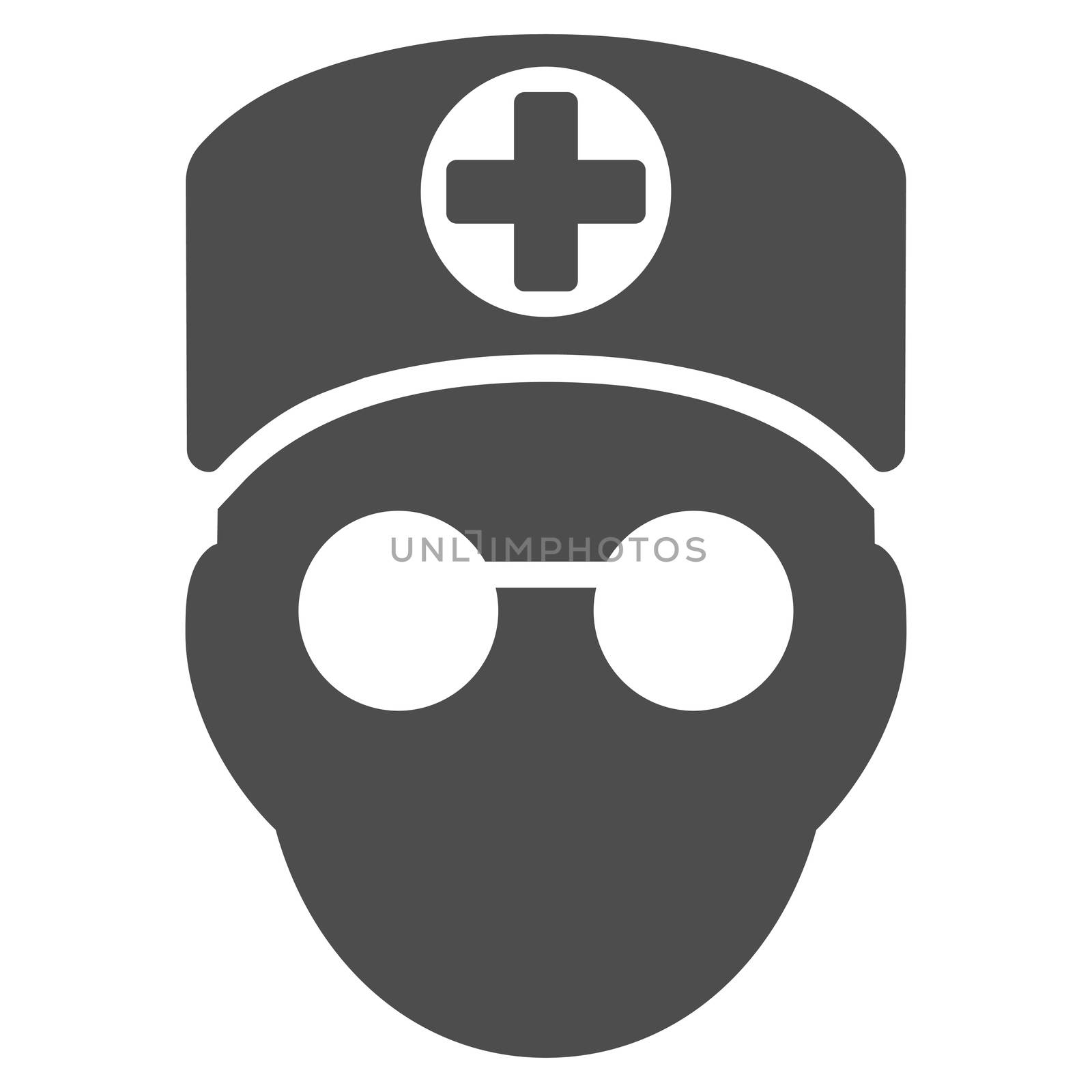 Doctor Head raster icon. Style is flat symbol, gray color, rounded angles, white background.