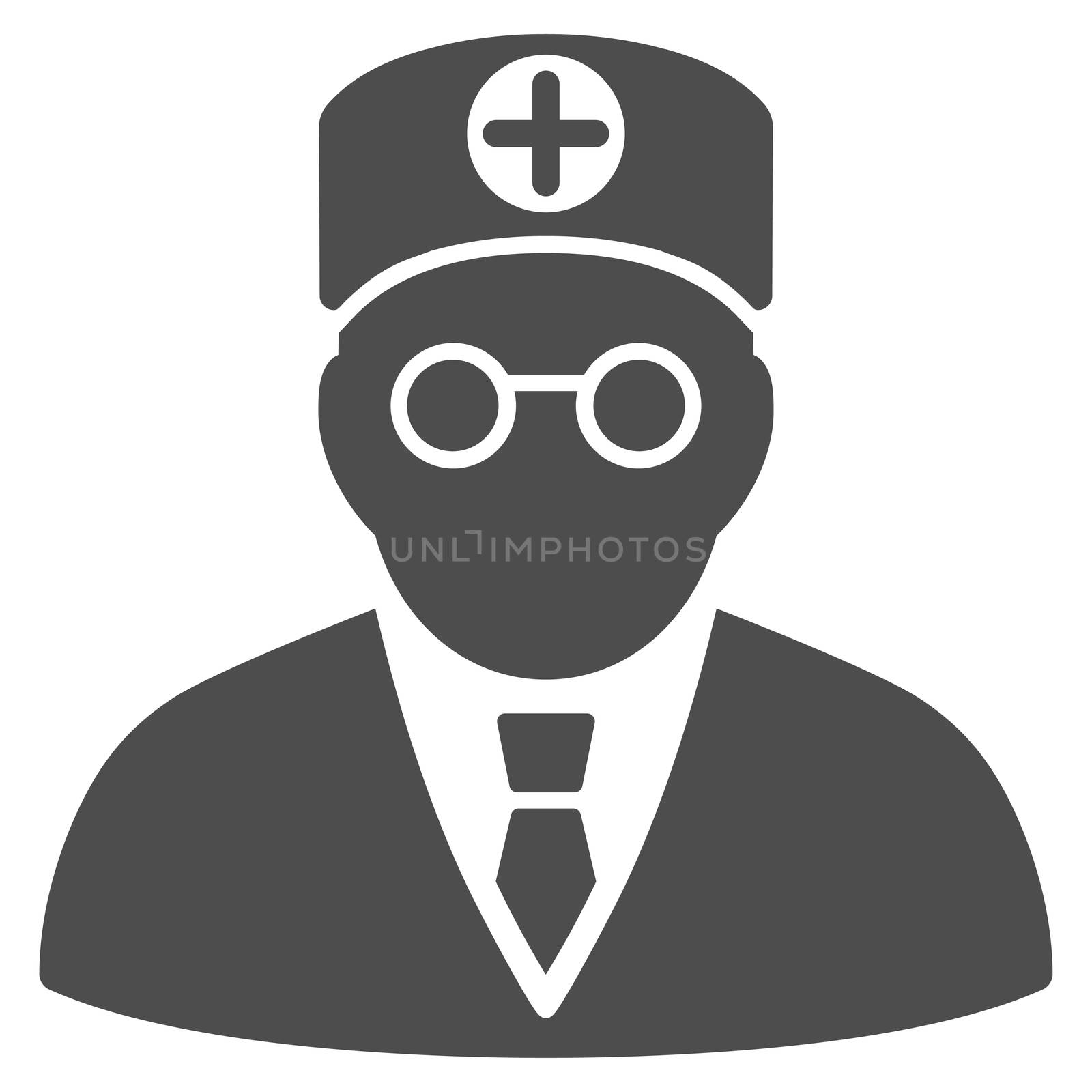 Head Physician raster icon. Style is flat symbol, gray color, rounded angles, white background.