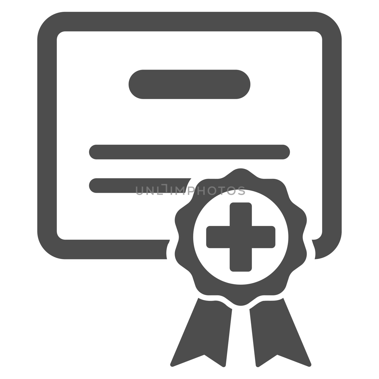 Medical Certificate raster icon. Style is flat symbol, gray color, rounded angles, white background.