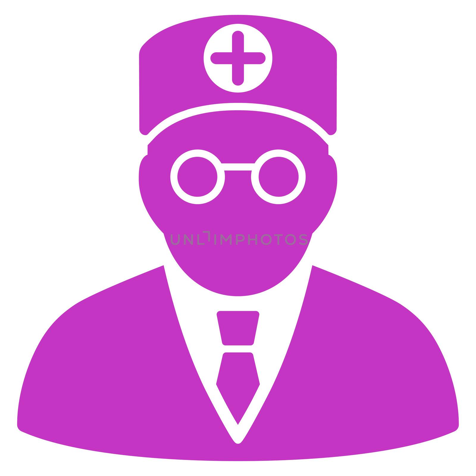 Head Physician raster icon. Style is flat symbol, violet color, rounded angles, white background.